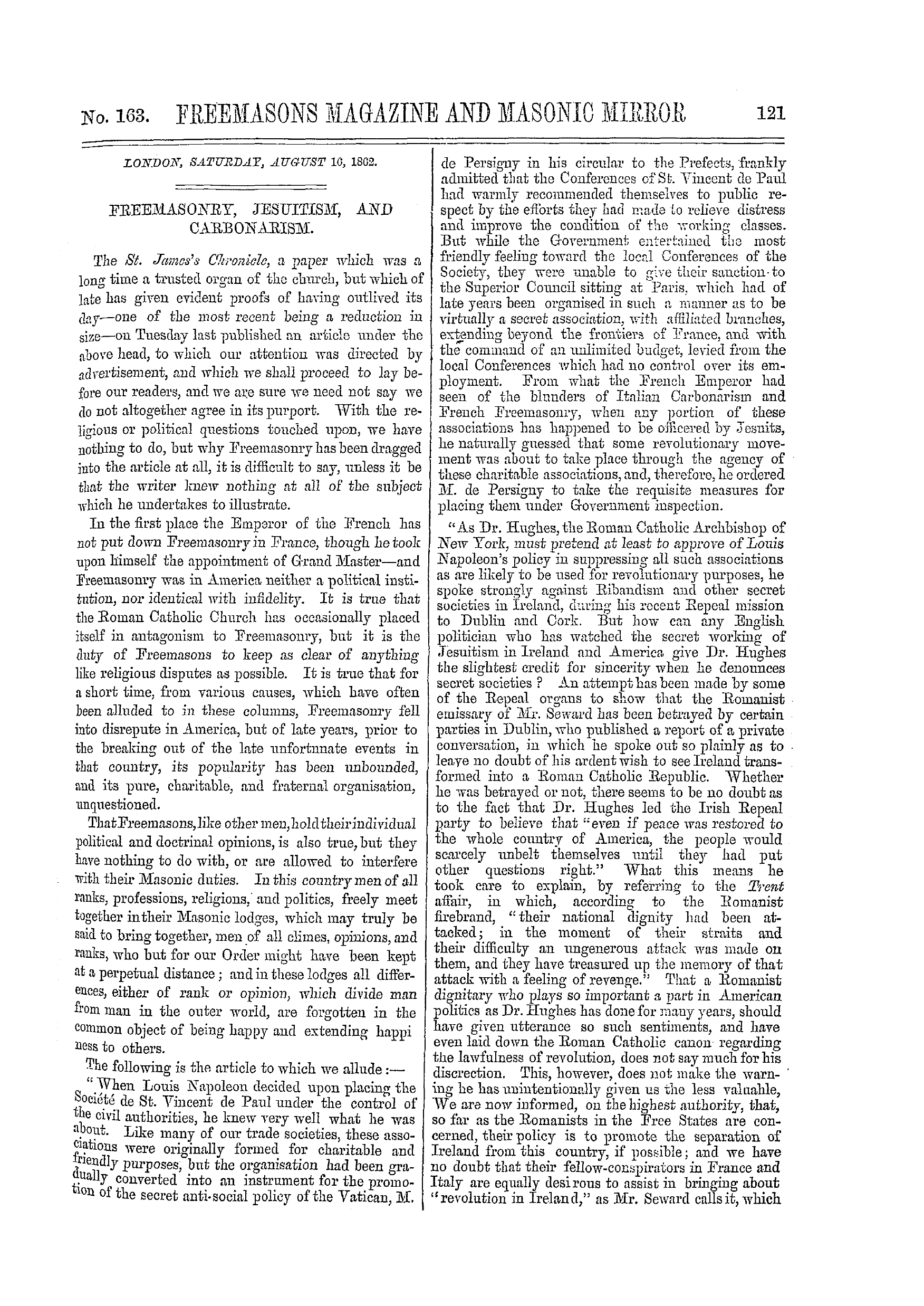The Freemasons' Monthly Magazine: 1862-08-16: 1
