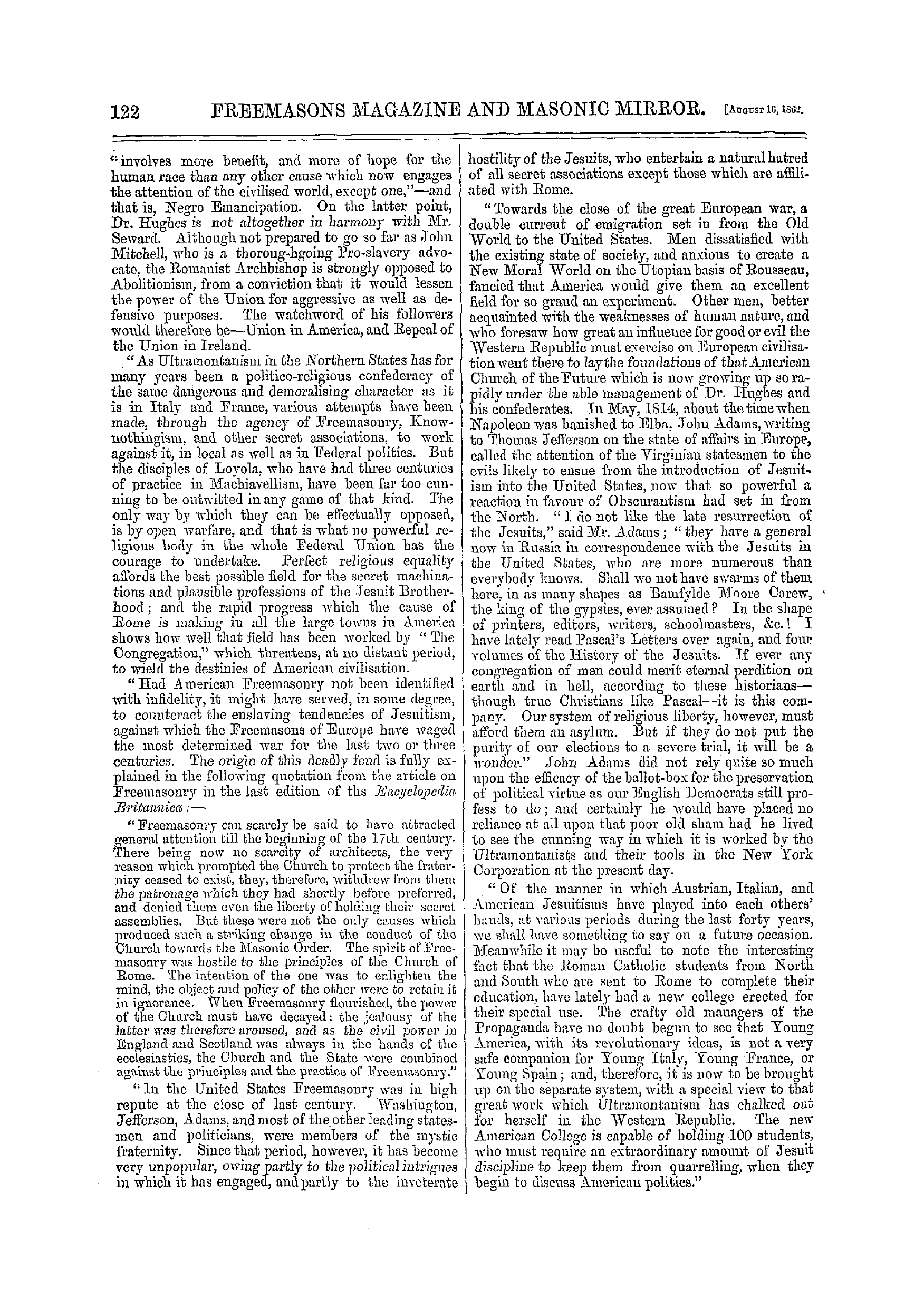 The Freemasons' Monthly Magazine: 1862-08-16 - Freemasonry, Jesuitism, And Carbonarism.