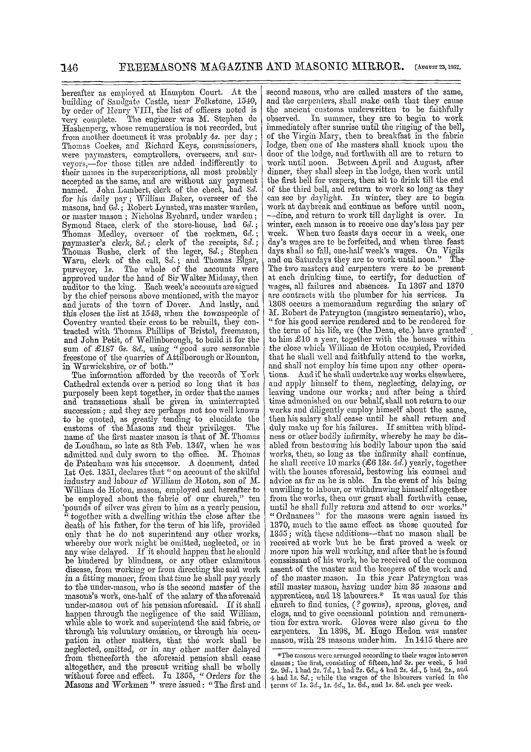 The Freemasons' Monthly Magazine: 1862-08-23 - Masons Of England And Their Works.