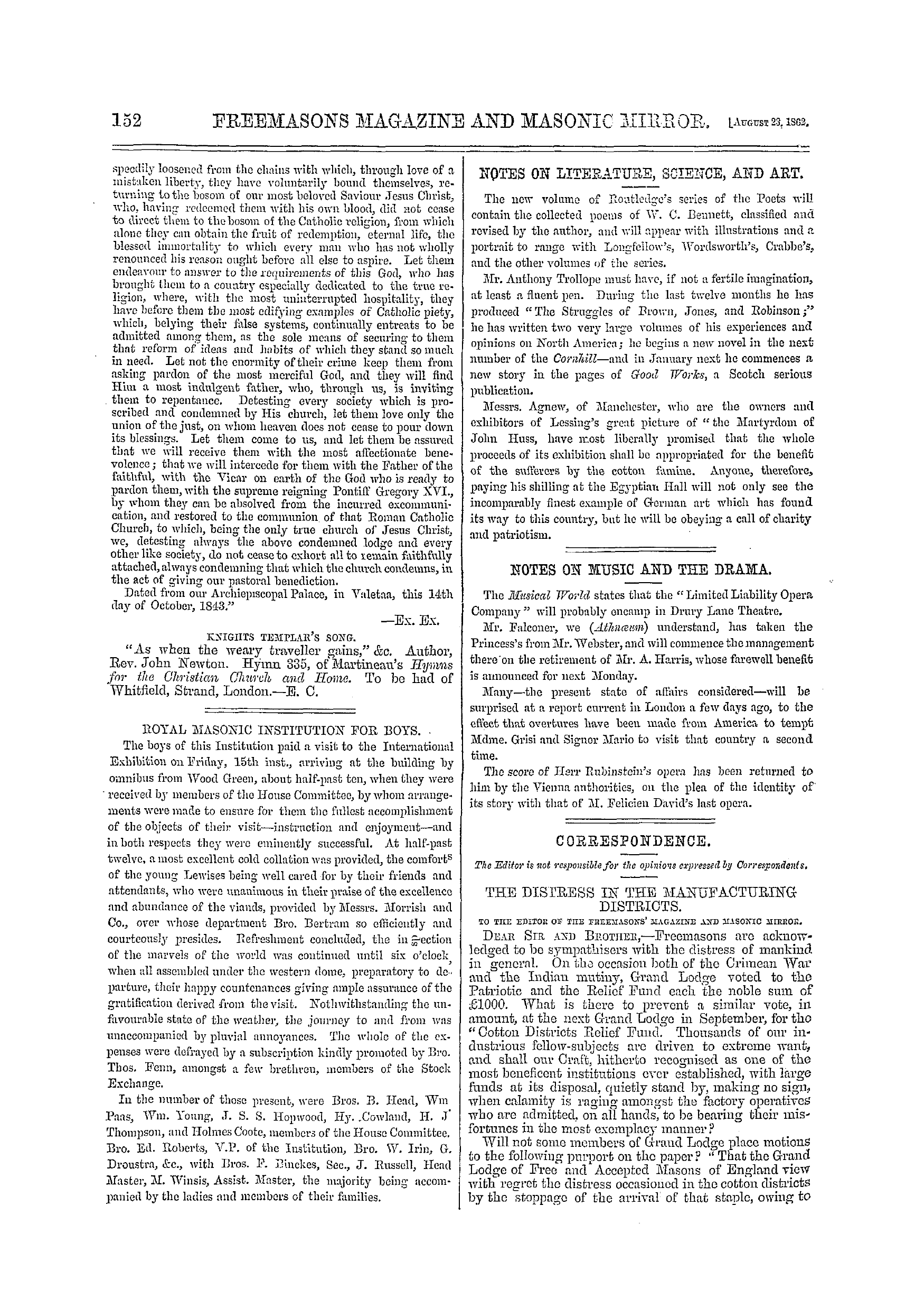 The Freemasons' Monthly Magazine: 1862-08-23 - Correspondence.