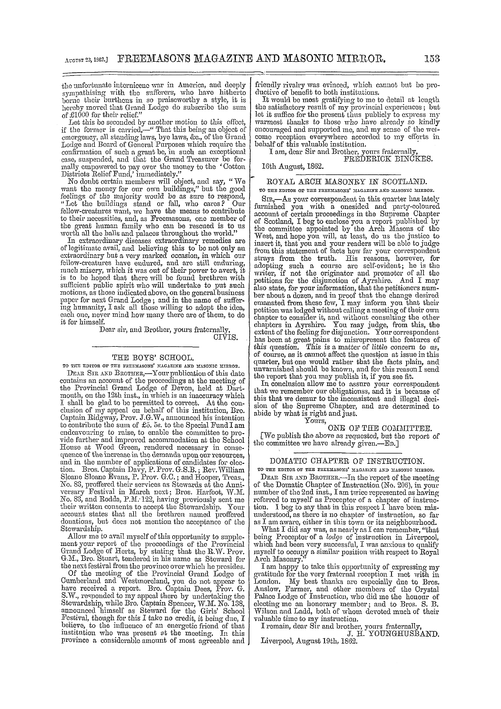 The Freemasons' Monthly Magazine: 1862-08-23 - Correspondence.