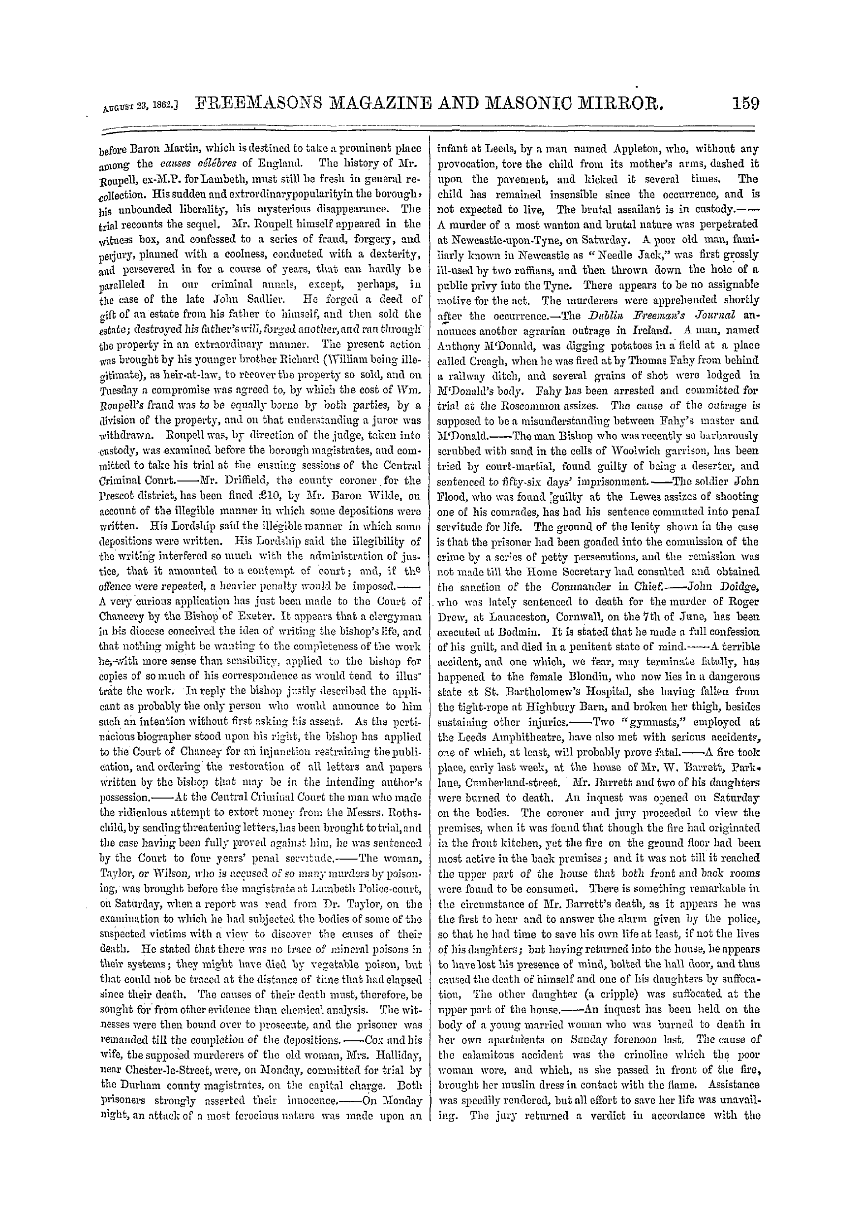 The Freemasons' Monthly Magazine: 1862-08-23 - The Week.
