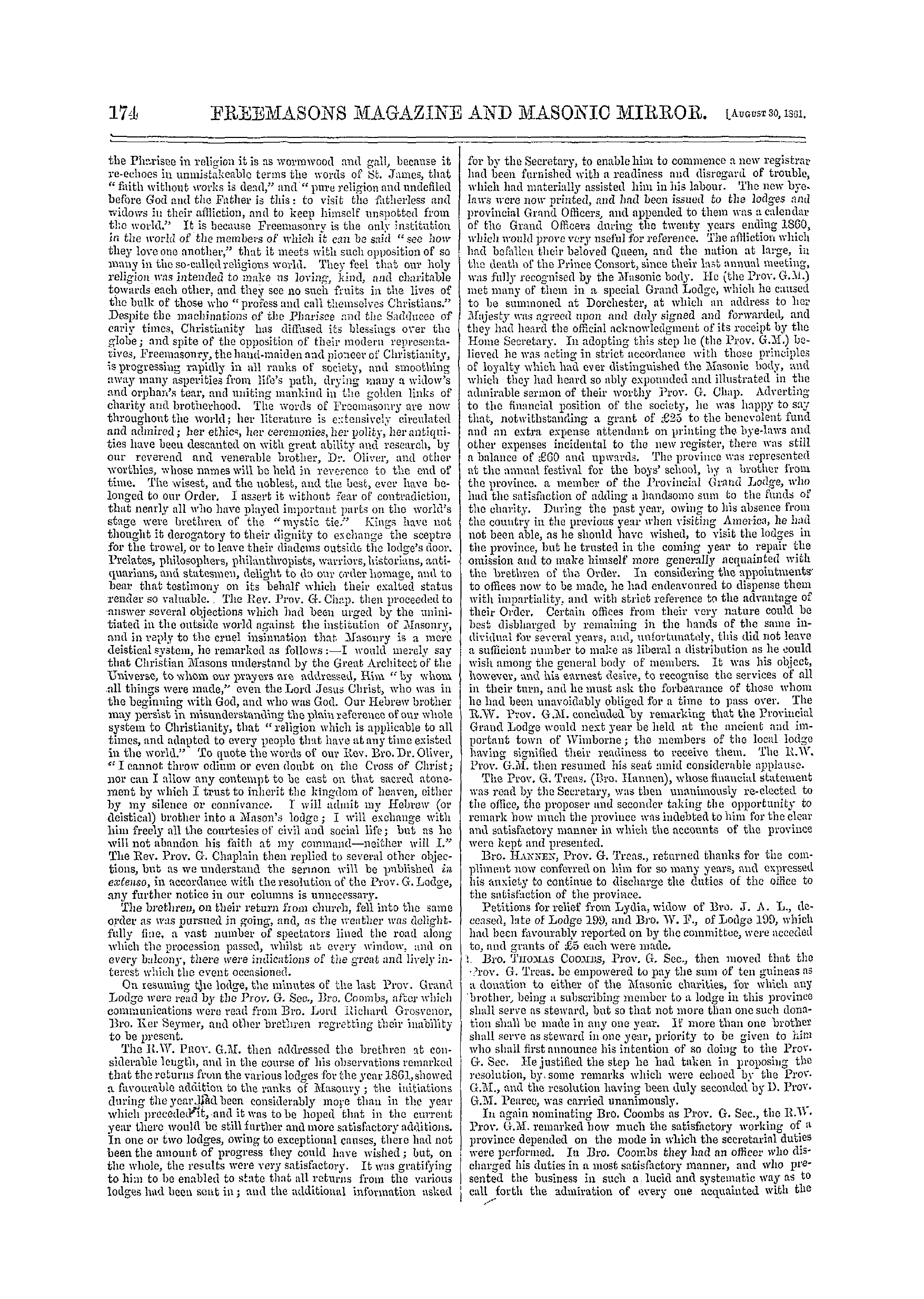 The Freemasons' Monthly Magazine: 1862-08-30 - Provincial.