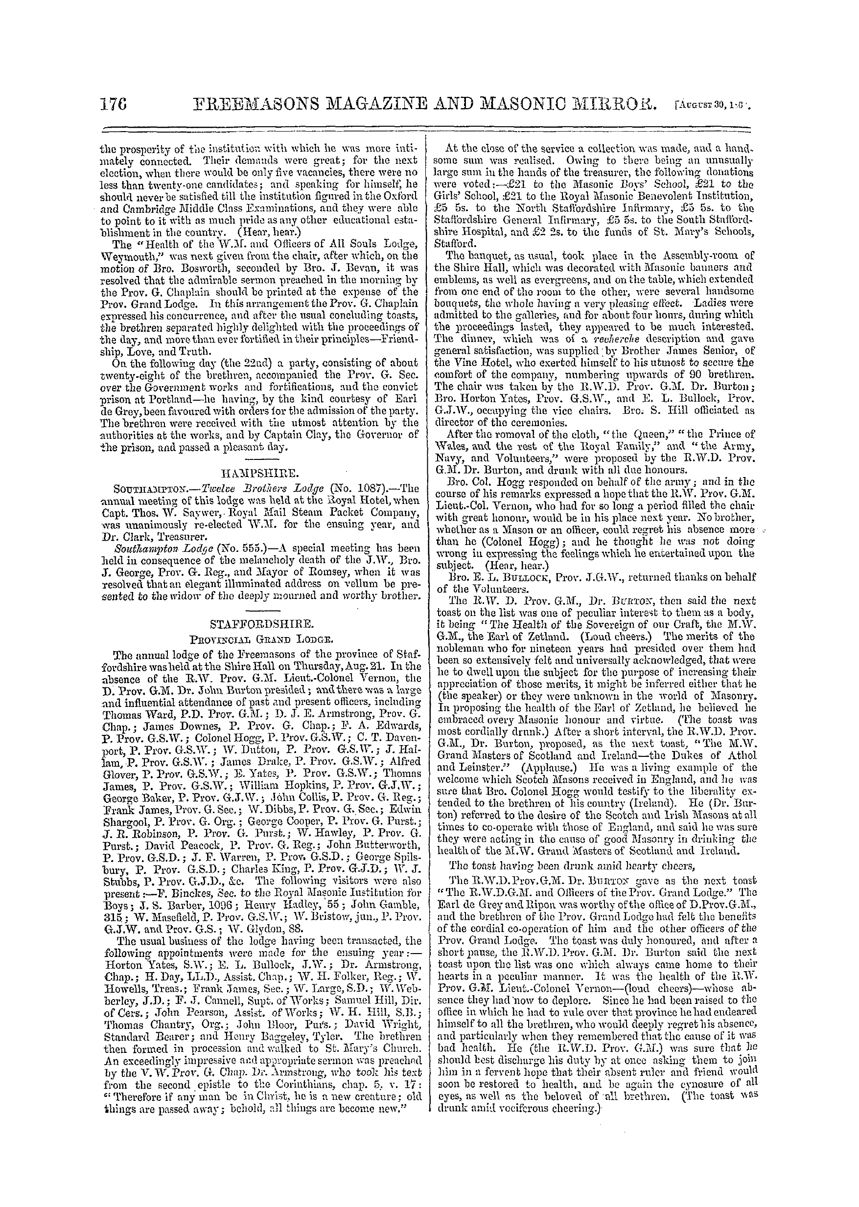 The Freemasons' Monthly Magazine: 1862-08-30 - Provincial.