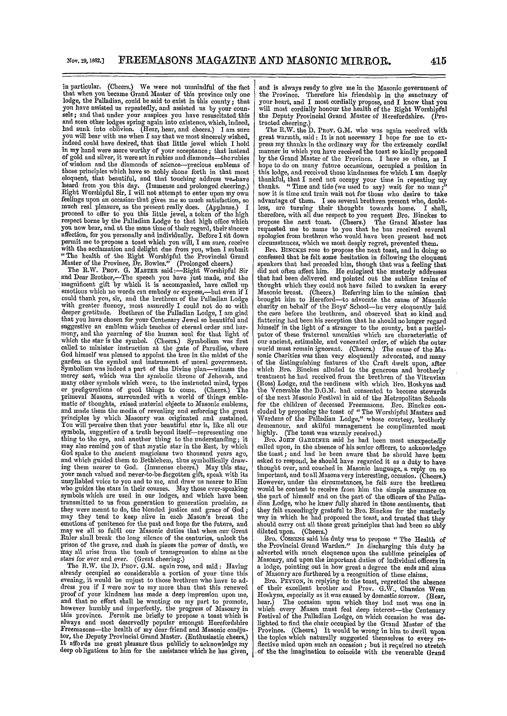 The Freemasons' Monthly Magazine: 1862-11-29 - Provincial.