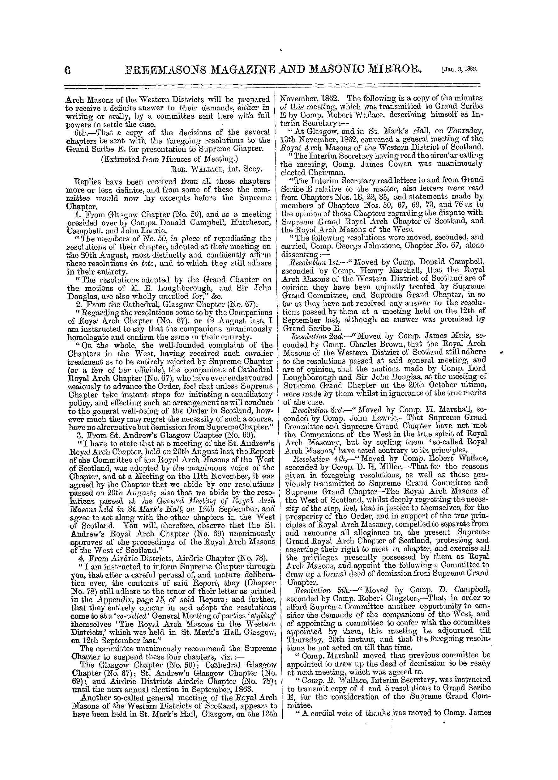 The Freemasons' Monthly Magazine: 1863-01-03 - The Royal Arch Schism In Scotland.