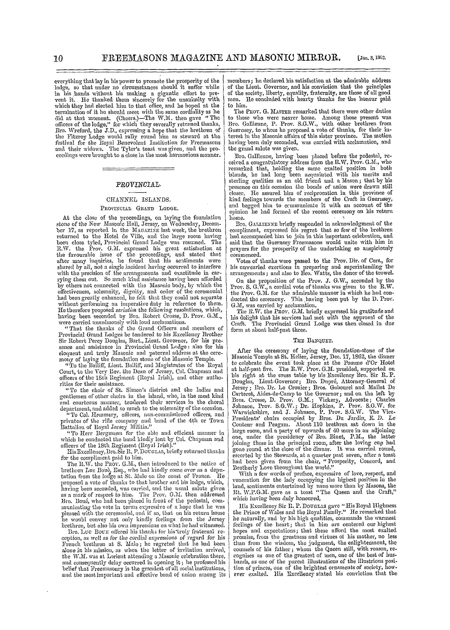 The Freemasons' Monthly Magazine: 1863-01-03 - Provincial.