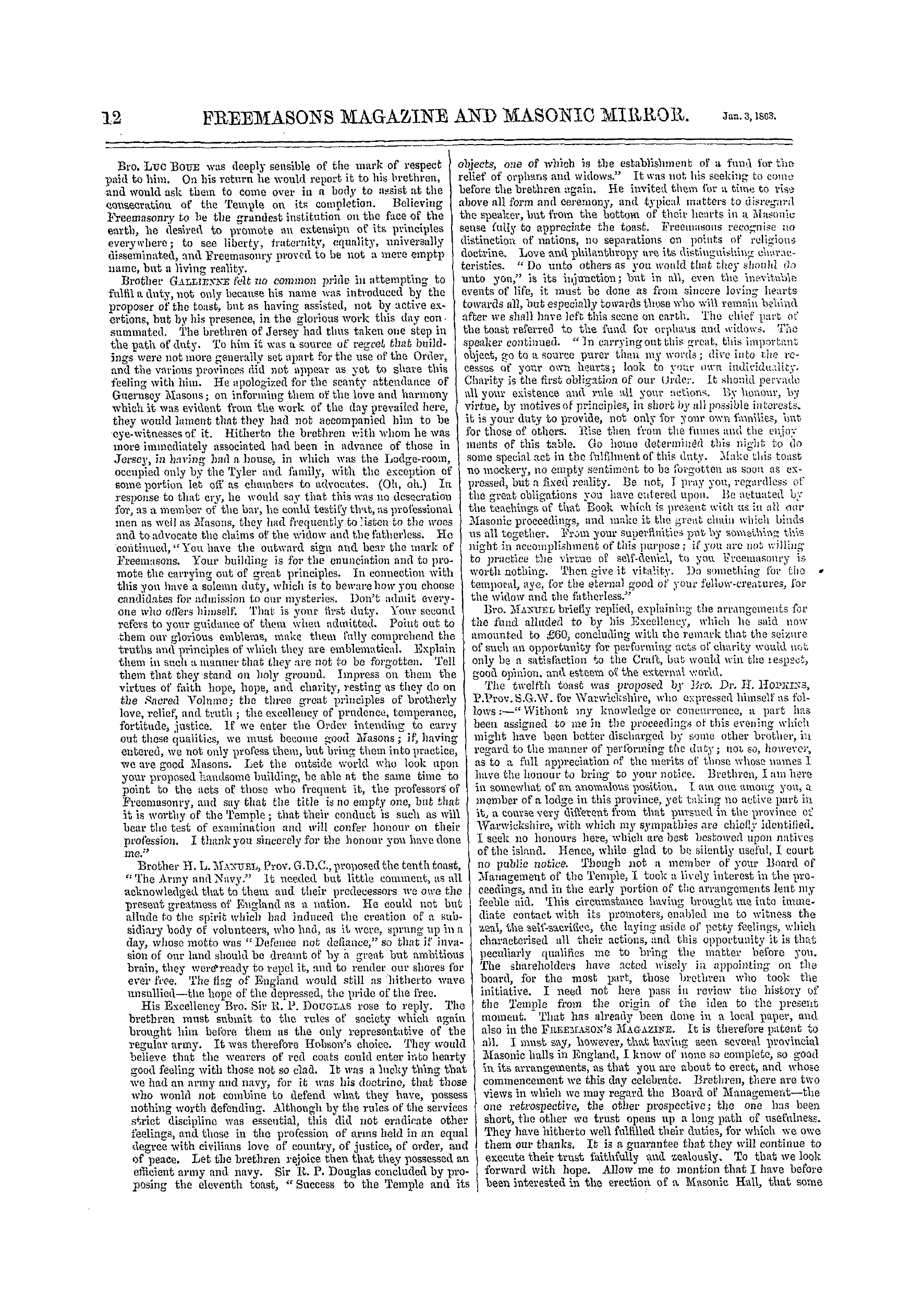 The Freemasons' Monthly Magazine: 1863-01-03 - Provincial.