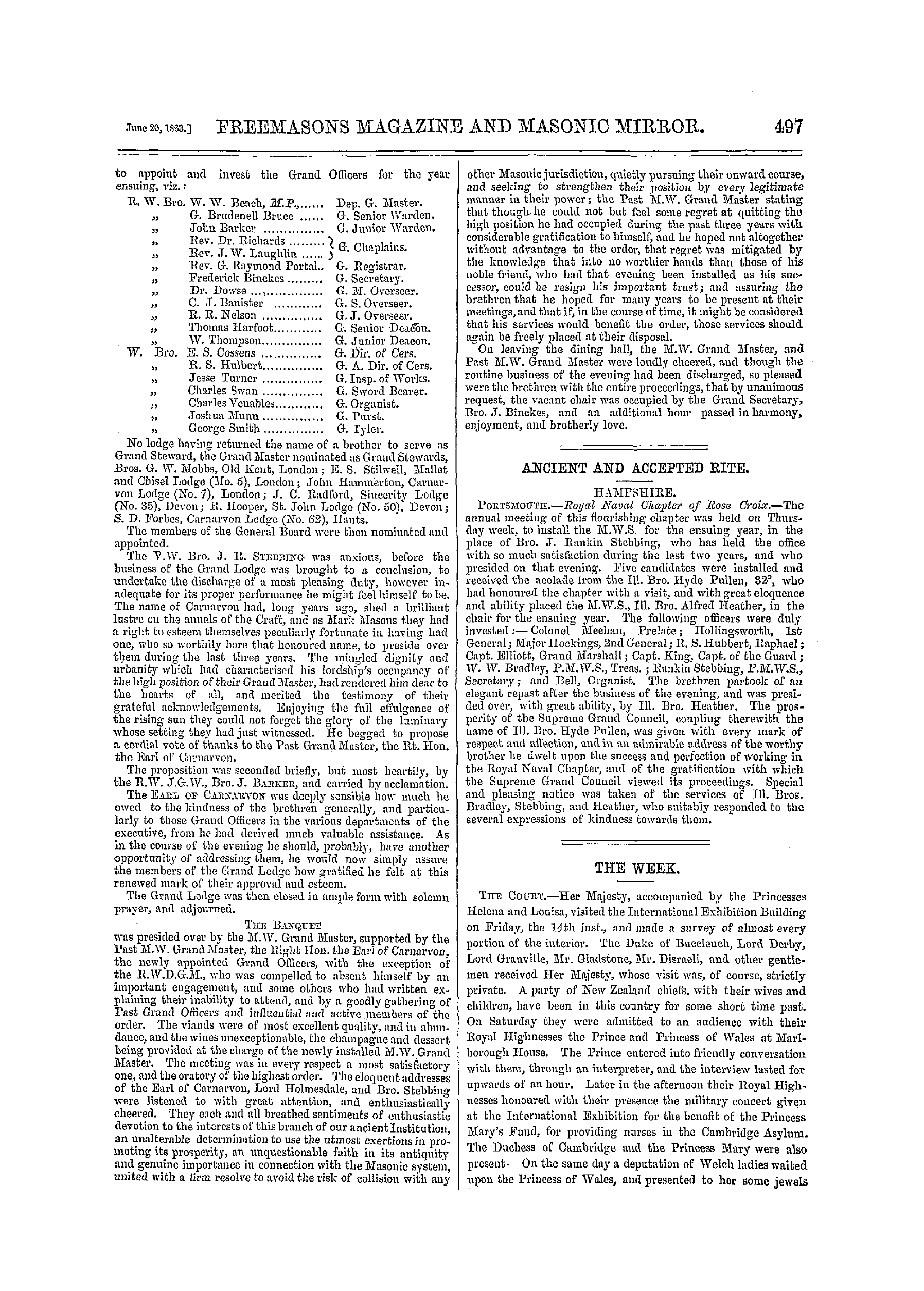 The Freemasons' Monthly Magazine: 1863-06-20 - The Week.