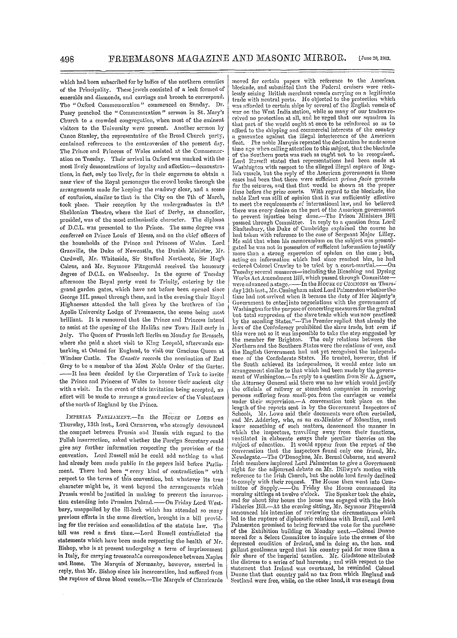 The Freemasons' Monthly Magazine: 1863-06-20 - The Week.