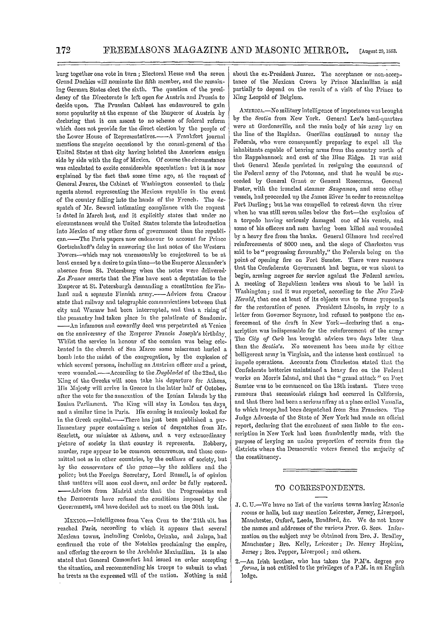 The Freemasons' Monthly Magazine: 1863-08-29: 20