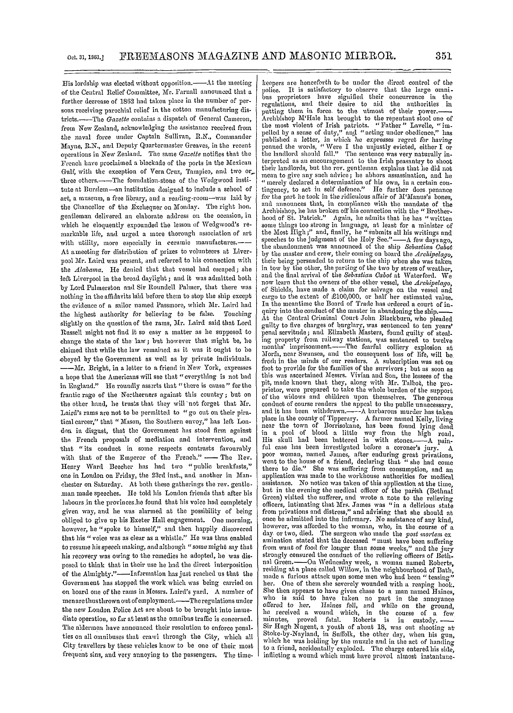 The Freemasons' Monthly Magazine: 1863-10-31: 19