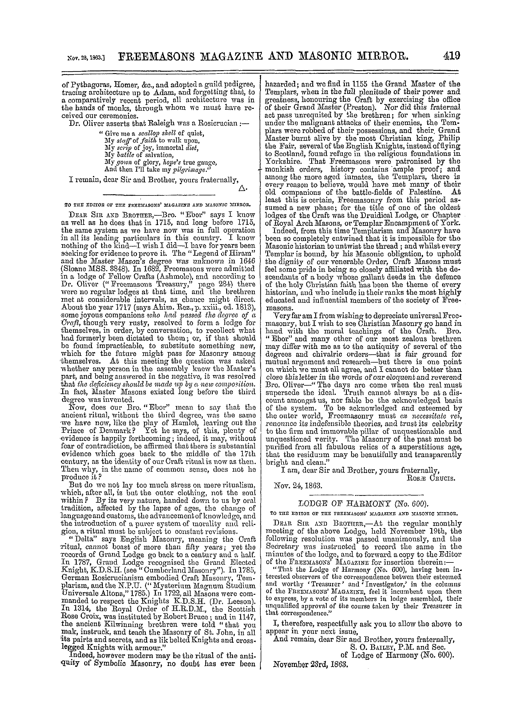 The Freemasons' Monthly Magazine: 1863-11-28: 7
