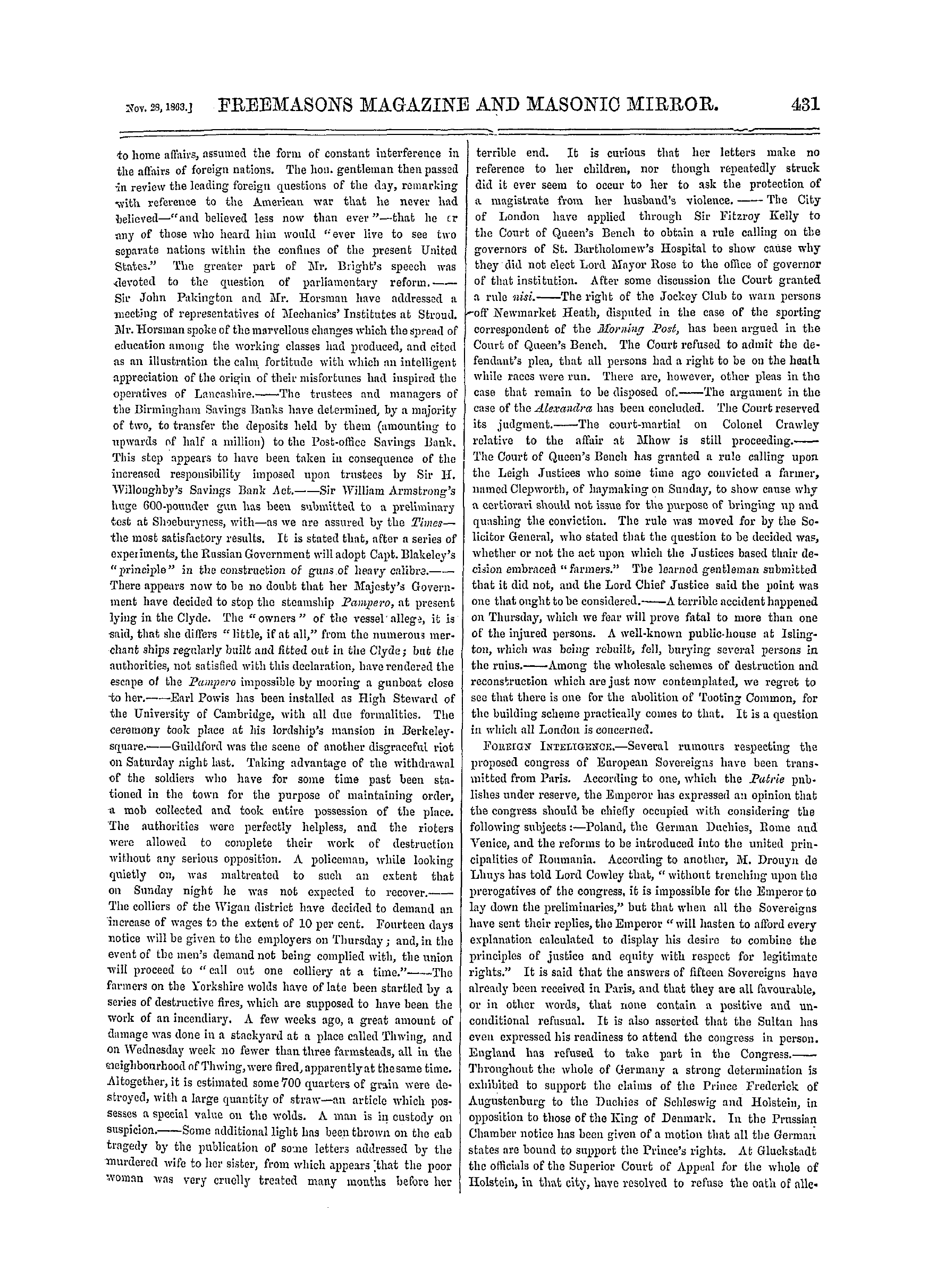 The Freemasons' Monthly Magazine: 1863-11-28: 19