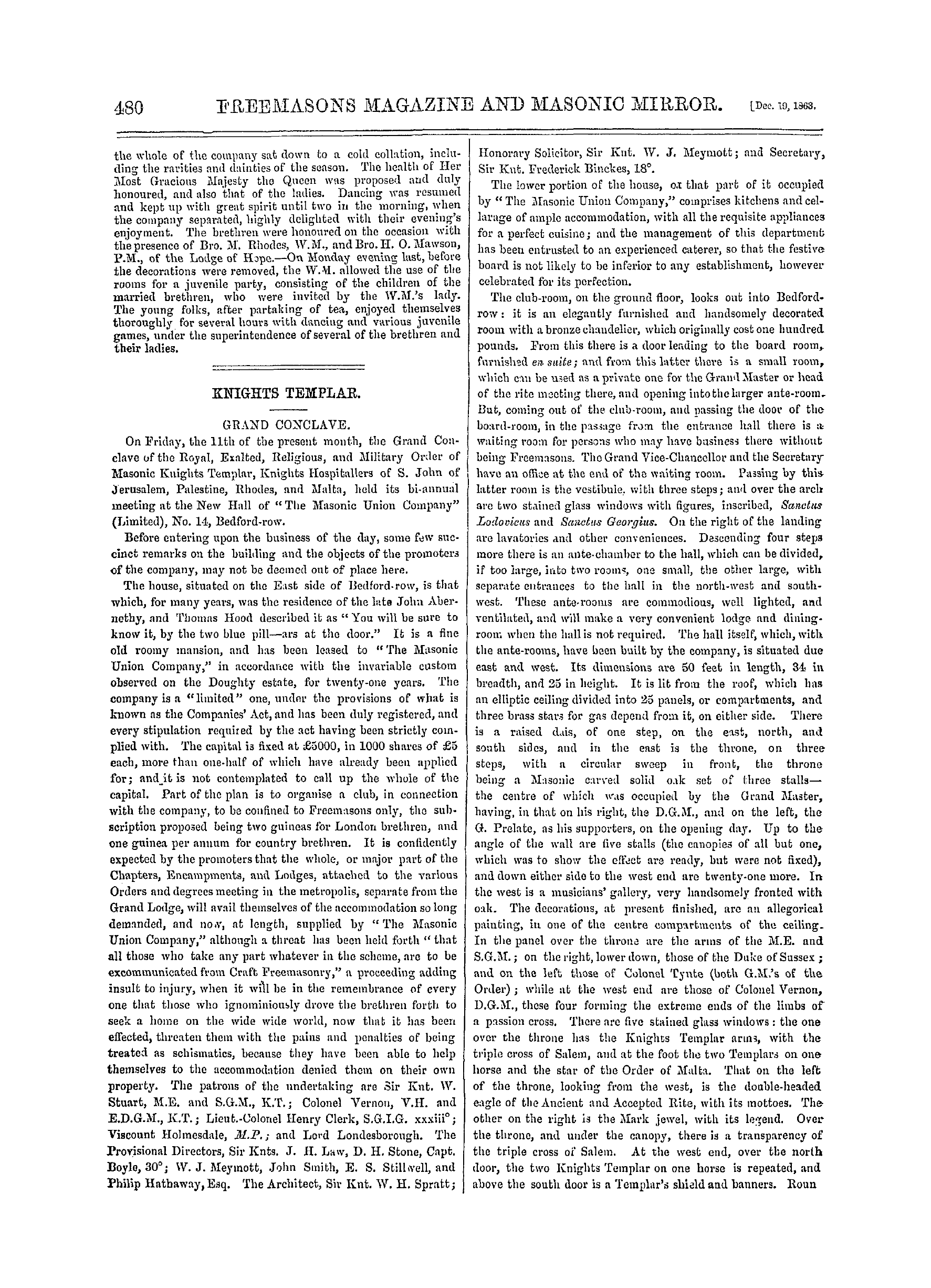 The Freemasons' Monthly Magazine: 1863-12-19 - Provincial.