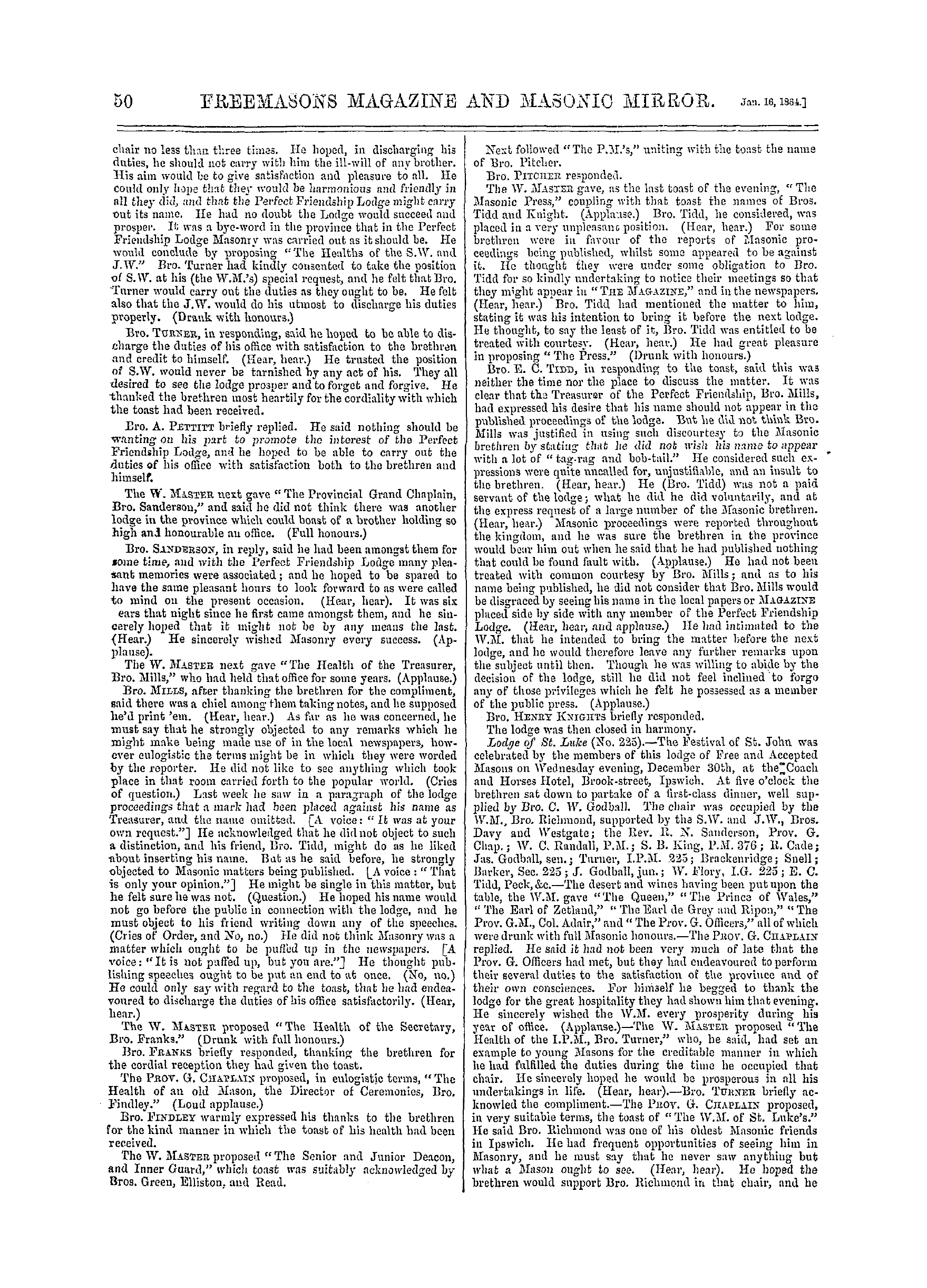 The Freemasons' Monthly Magazine: 1864-01-16 - Provincial.