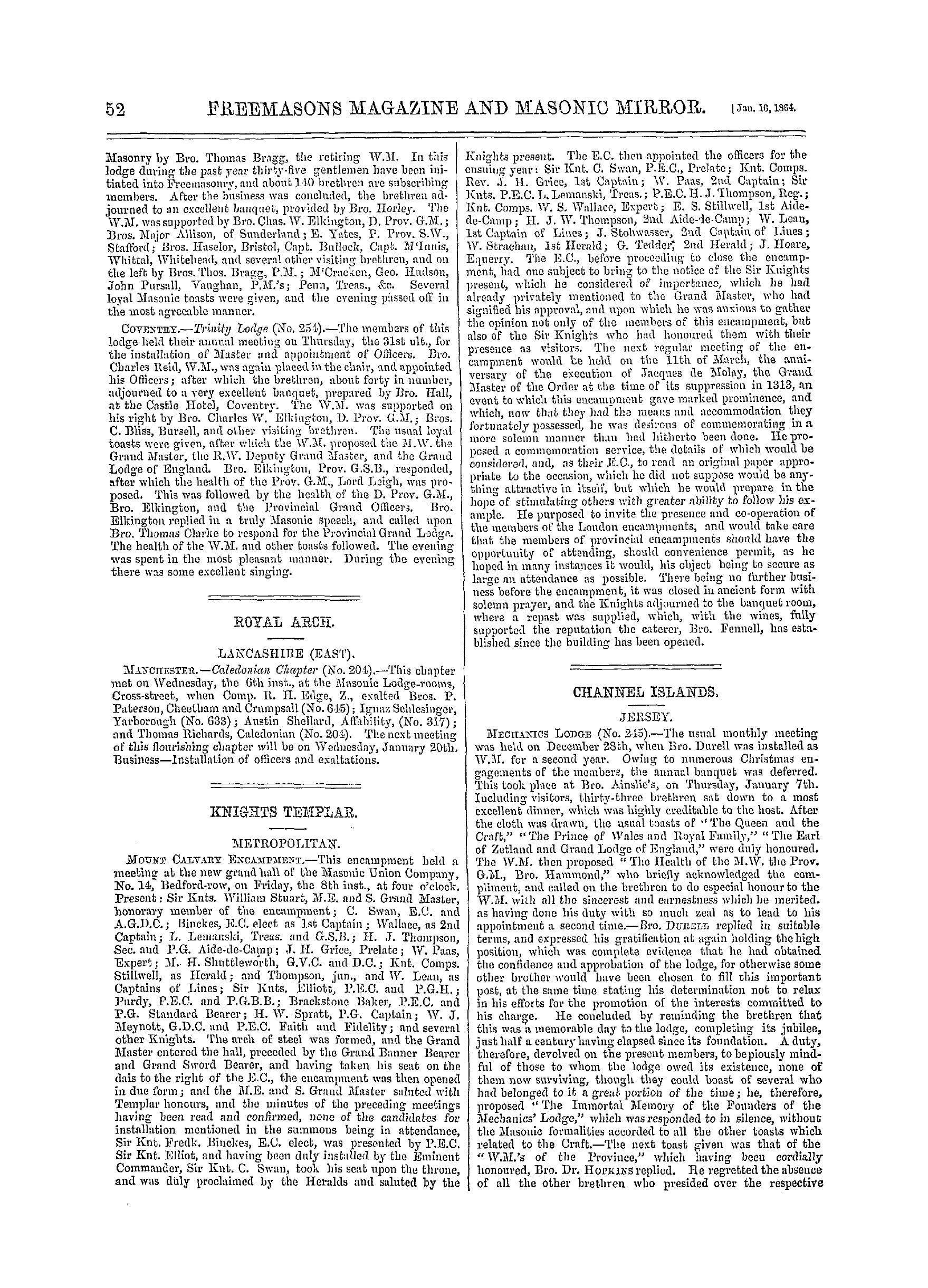 The Freemasons' Monthly Magazine: 1864-01-16 - Provincial.