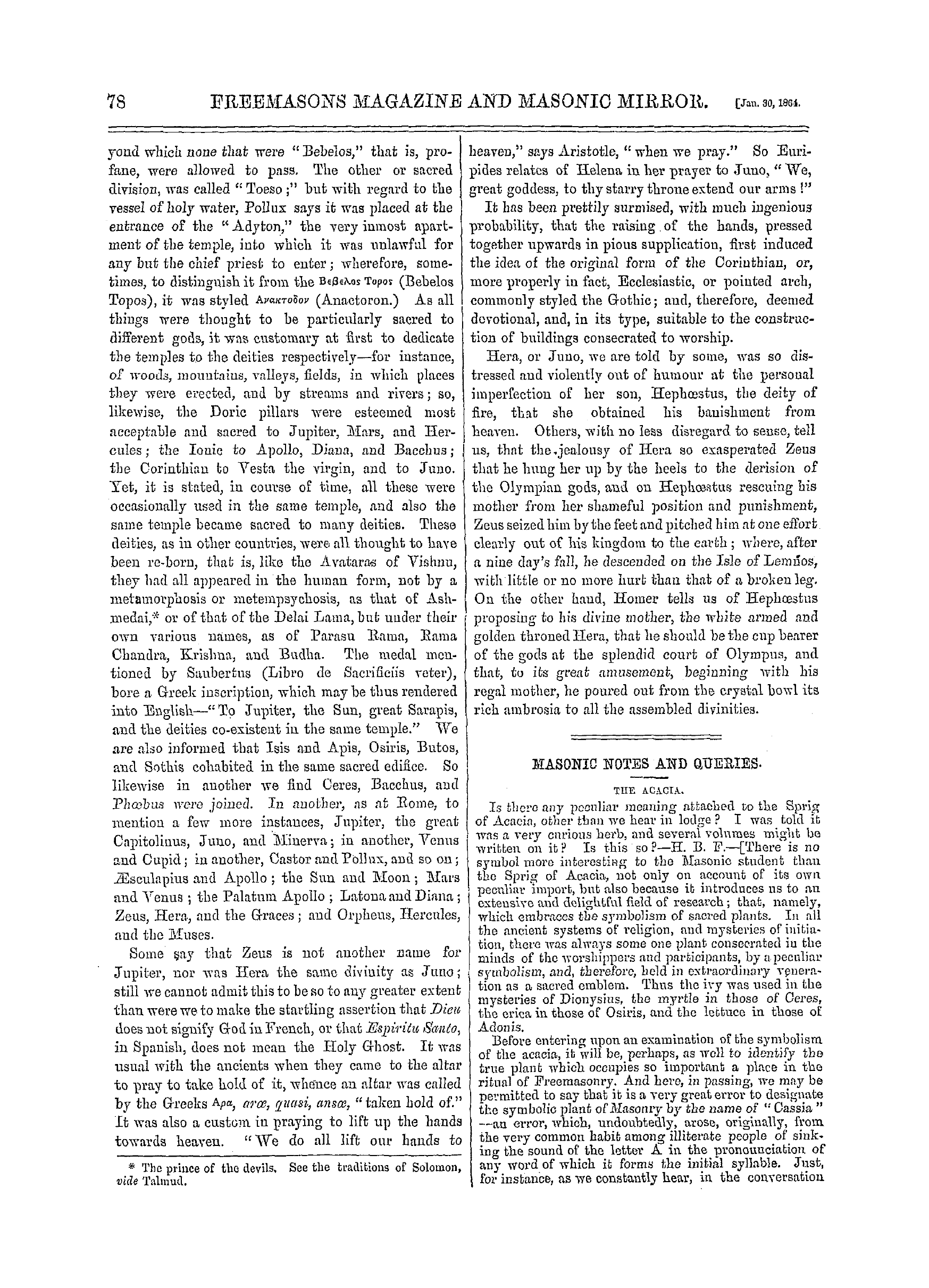 The Freemasons' Monthly Magazine: 1864-01-30 - Masonic Notes And Queries.