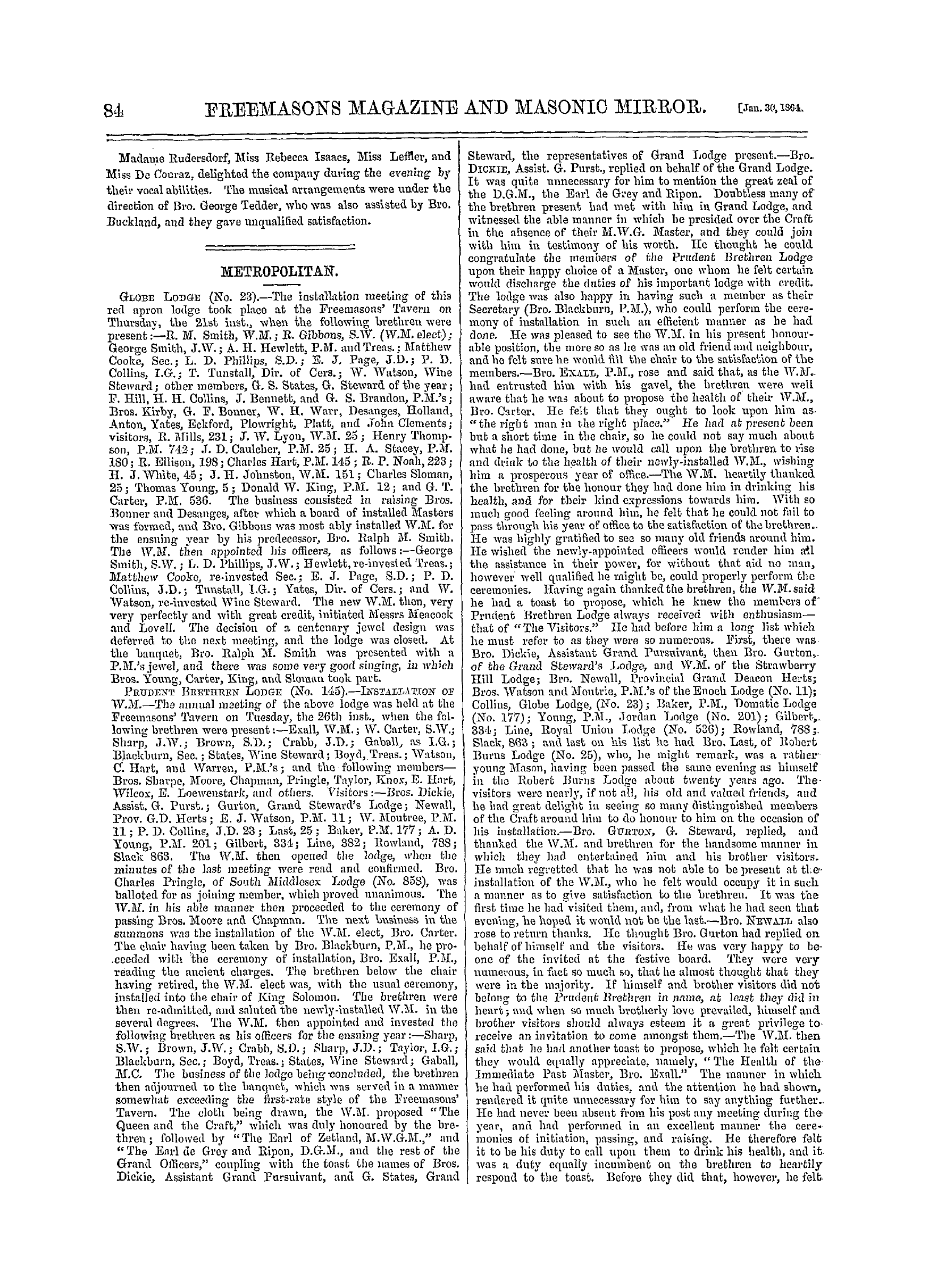 The Freemasons' Monthly Magazine: 1864-01-30 - Royal Benevolent Institution For Aged Freemasons And Their Widows.