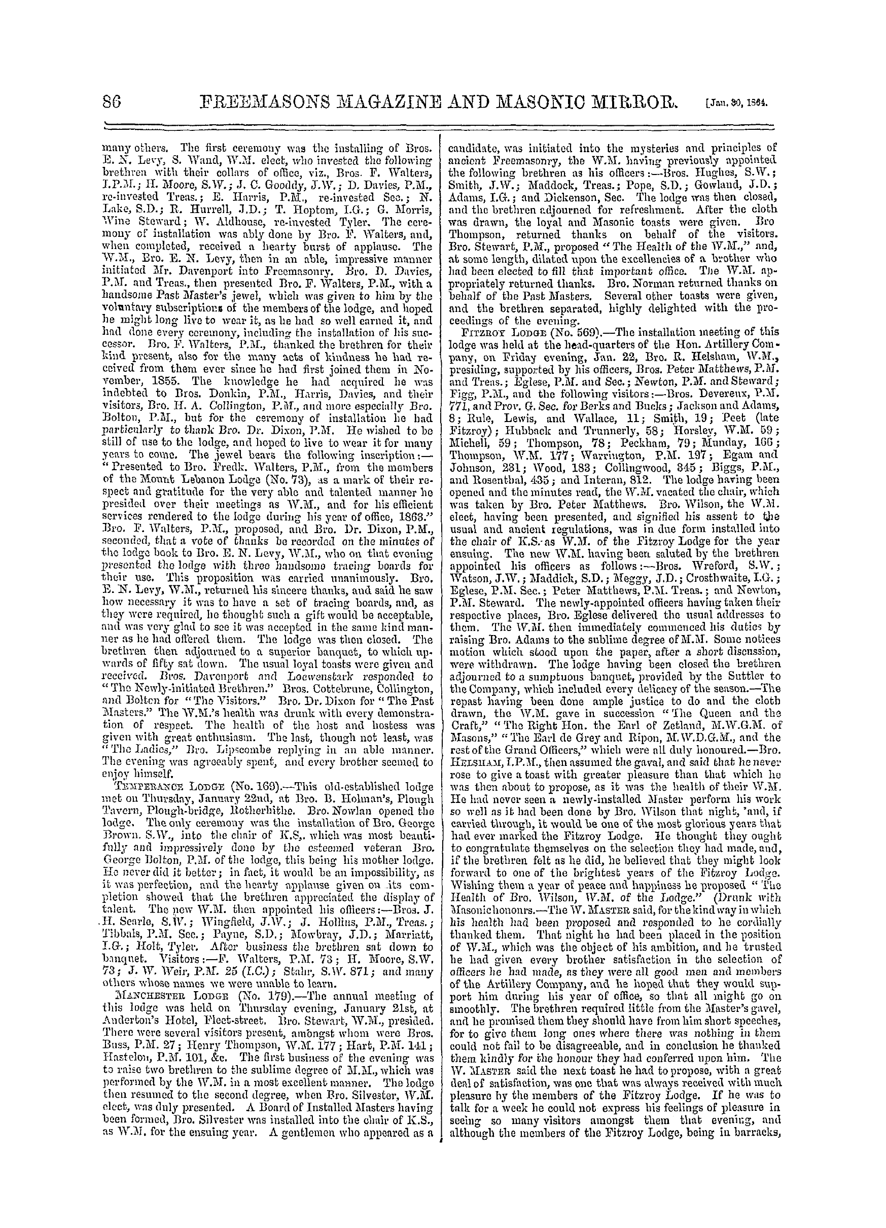 The Freemasons' Monthly Magazine: 1864-01-30 - Metropolitan.