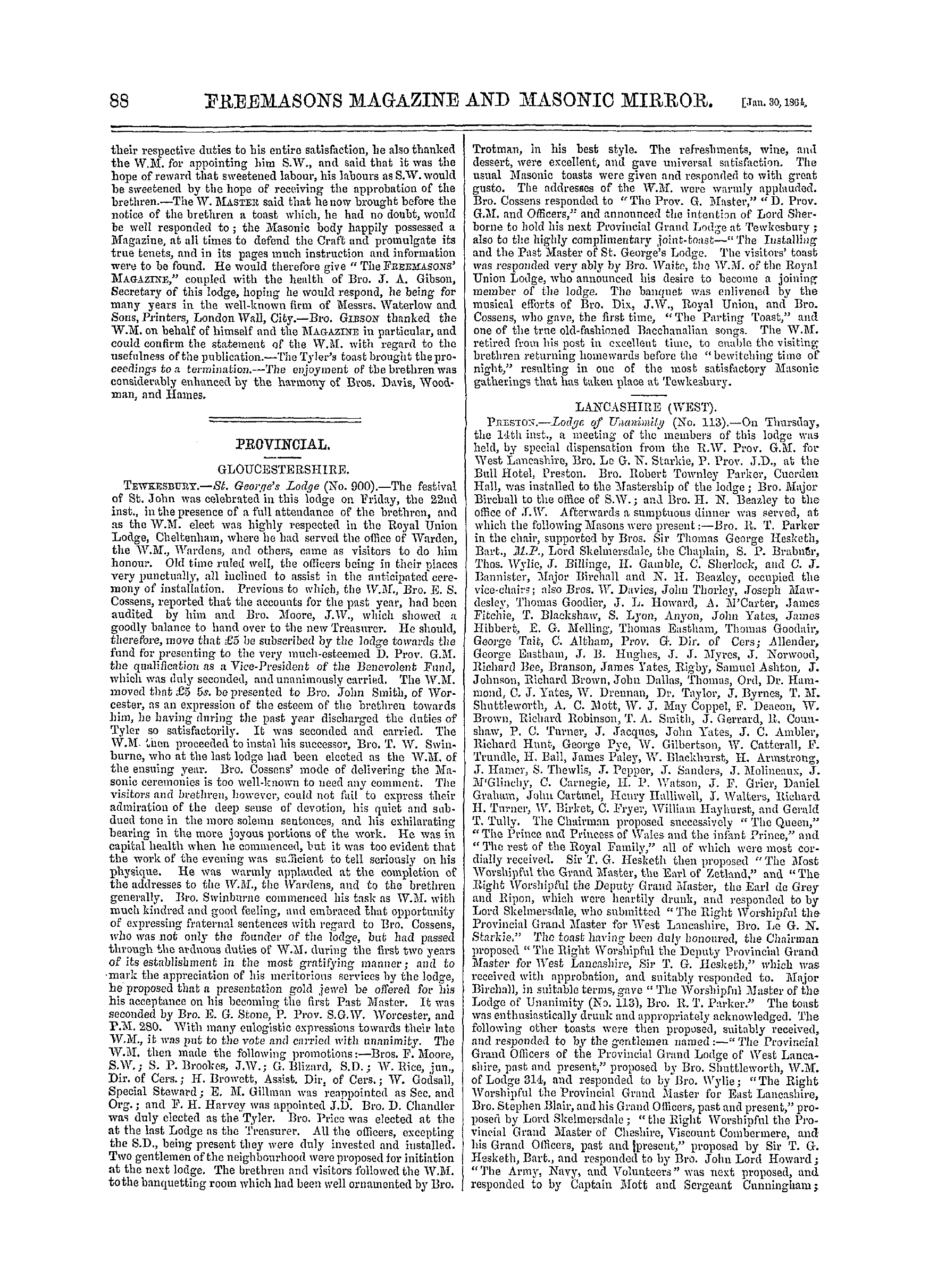 The Freemasons' Monthly Magazine: 1864-01-30 - Metropolitan.