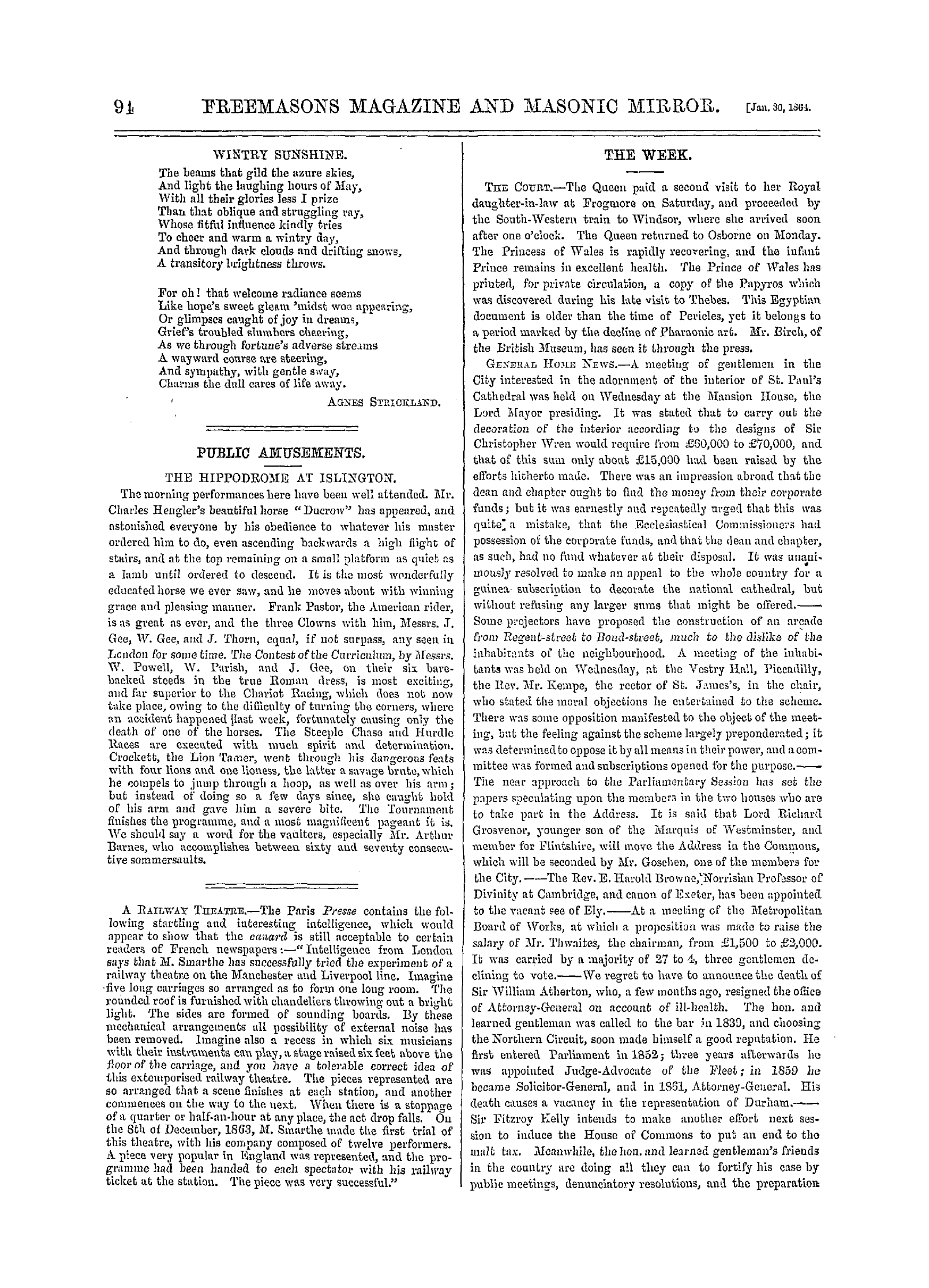 The Freemasons' Monthly Magazine: 1864-01-30 - Poetry.