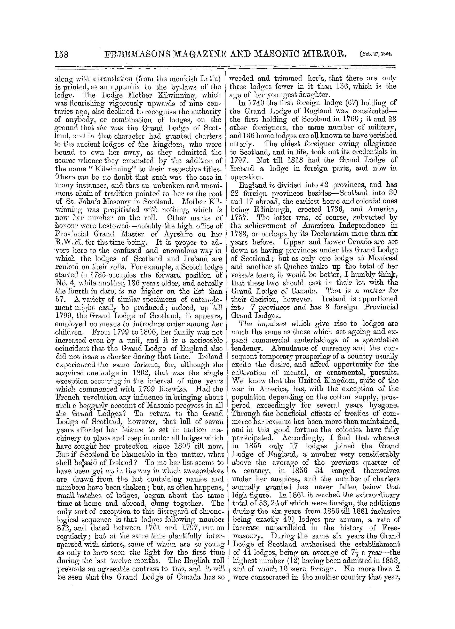 The Freemasons' Monthly Magazine: 1864-02-27 - The Three Grand Lodges.