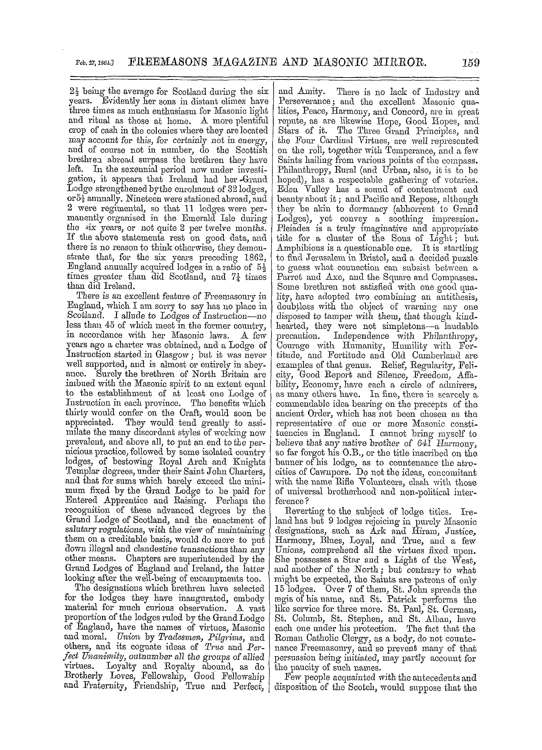 The Freemasons' Monthly Magazine: 1864-02-27 - The Three Grand Lodges.