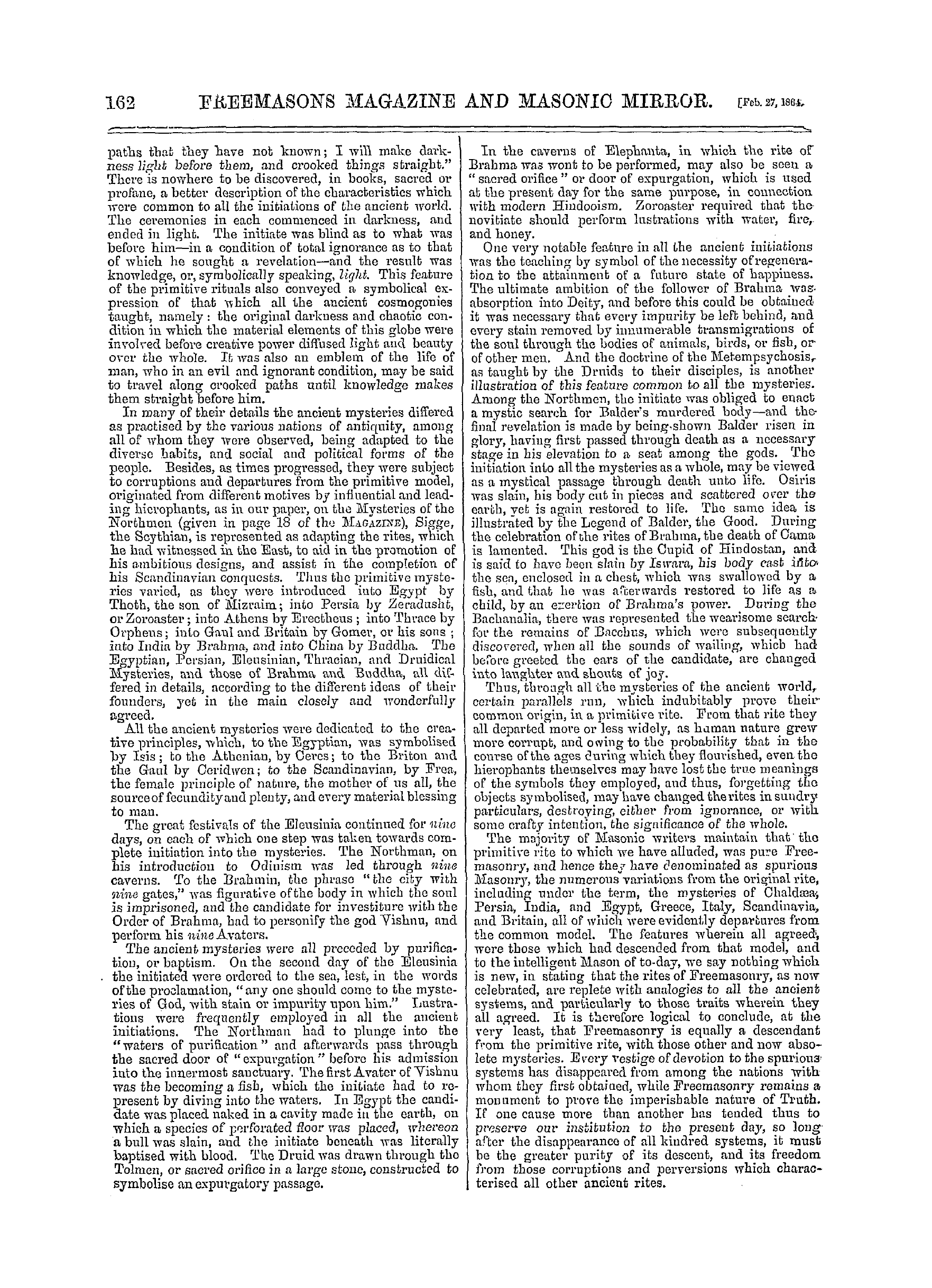 The Freemasons' Monthly Magazine: 1864-02-27 - The Common Origin Of The Ancient Mysteries.