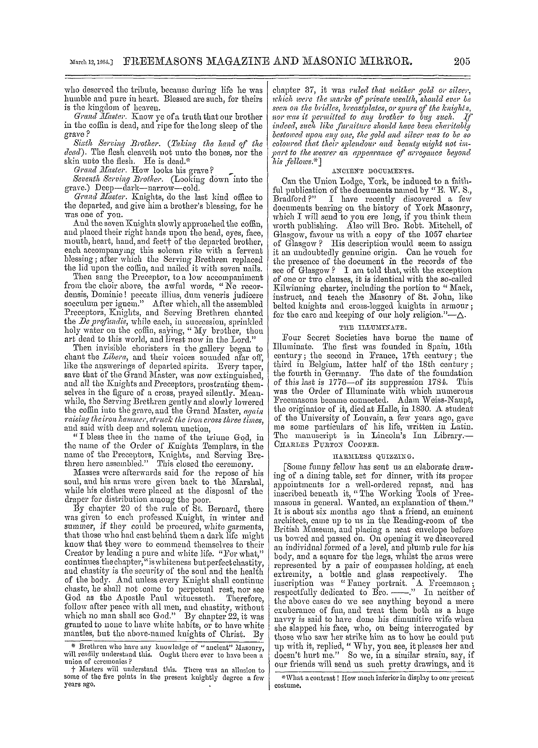 The Freemasons' Monthly Magazine: 1864-03-12 - Templar Funeral Service.