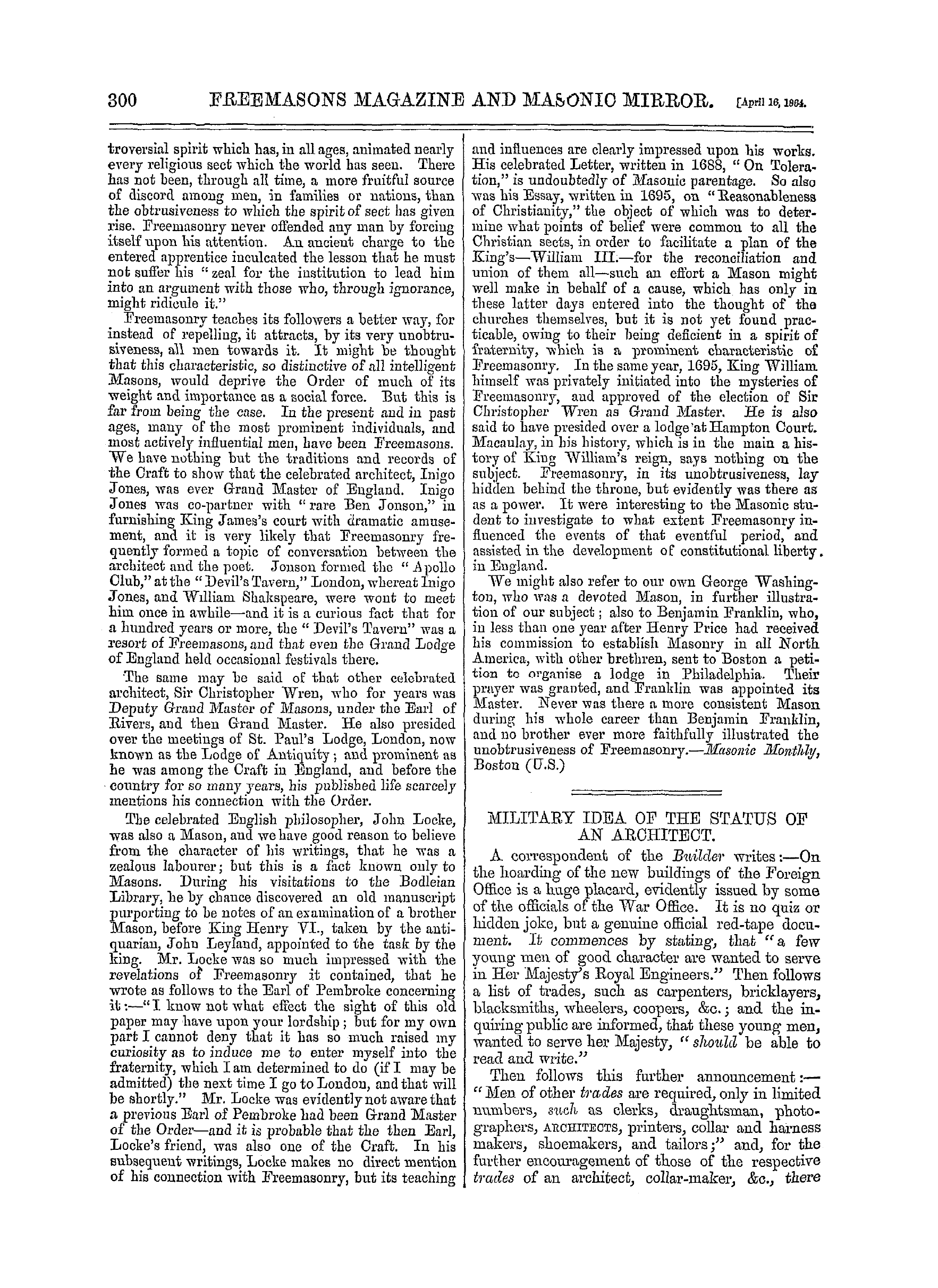 The Freemasons' Monthly Magazine: 1864-04-16 - The Unobtrusiveness Of Freemasonry.