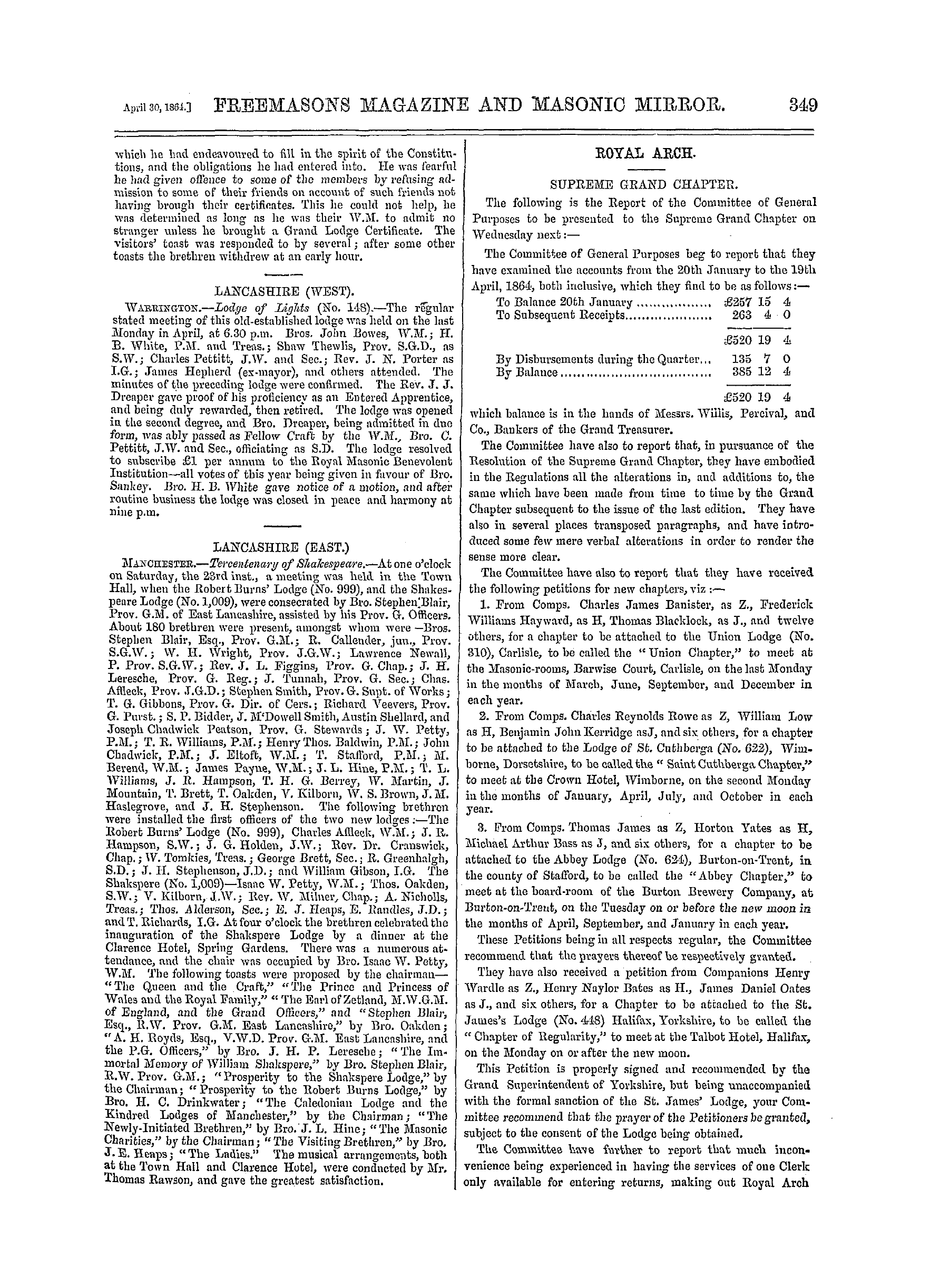 The Freemasons' Monthly Magazine: 1864-04-30 - Provincial.