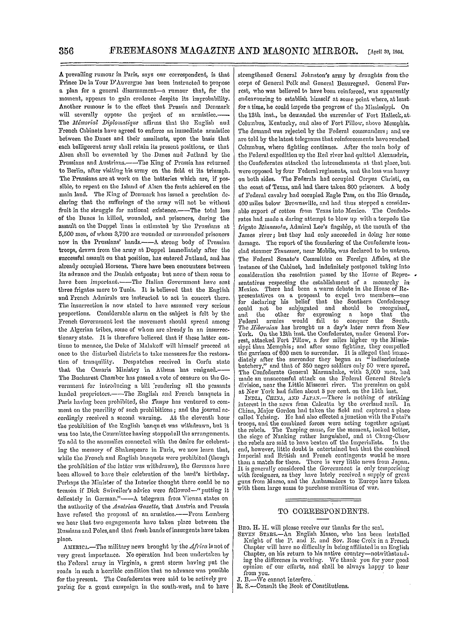 The Freemasons' Monthly Magazine: 1864-04-30: 20