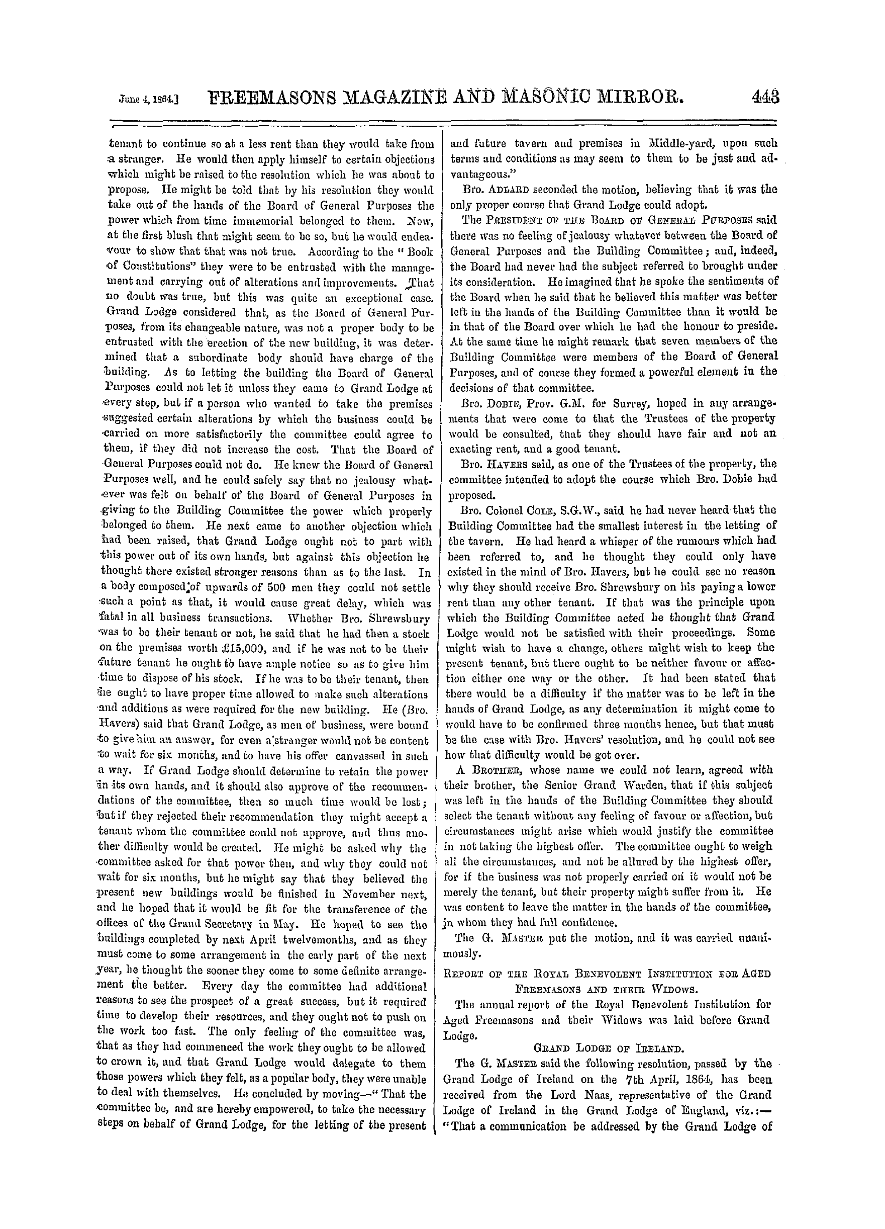 The Freemasons' Monthly Magazine: 1864-06-04 - The Masonic Mirror.