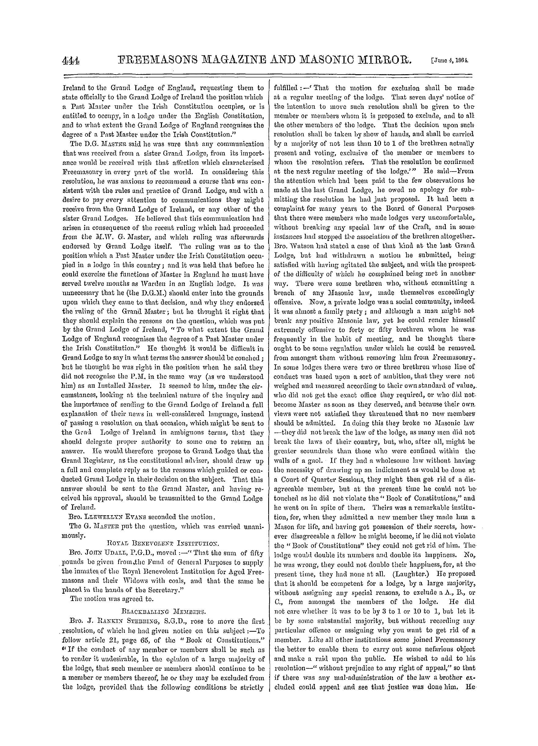 The Freemasons' Monthly Magazine: 1864-06-04 - The Masonic Mirror.