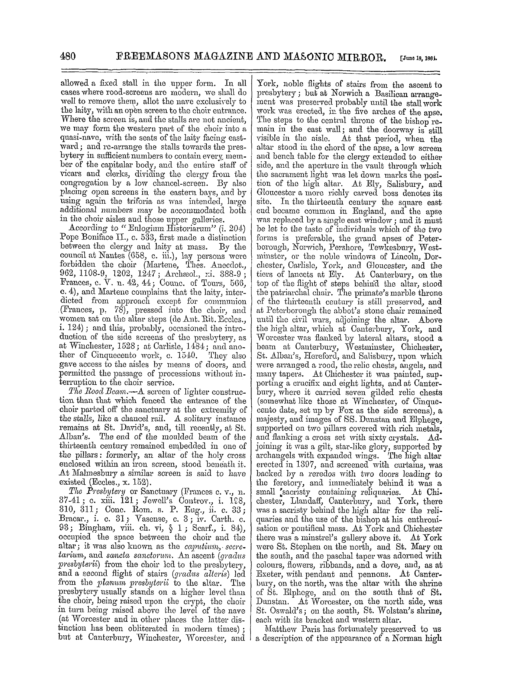 The Freemasons' Monthly Magazine: 1864-06-18 - The Interior Op A Gothic Minster.