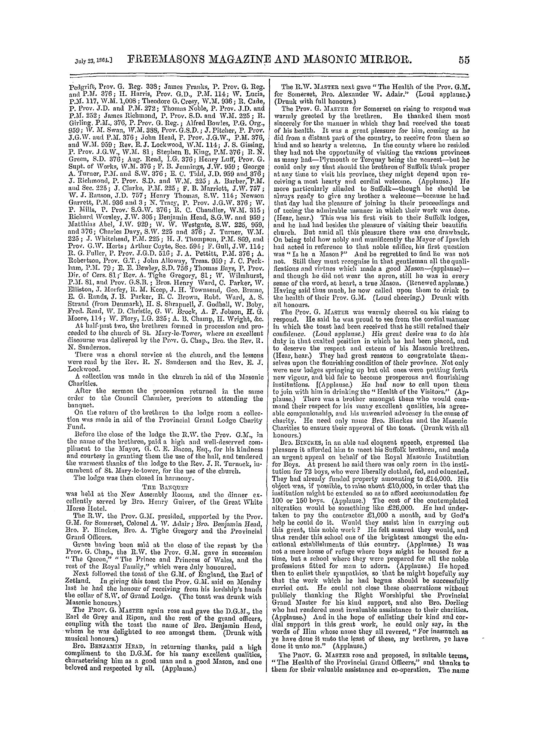 The Freemasons' Monthly Magazine: 1864-07-23 - Provincial.