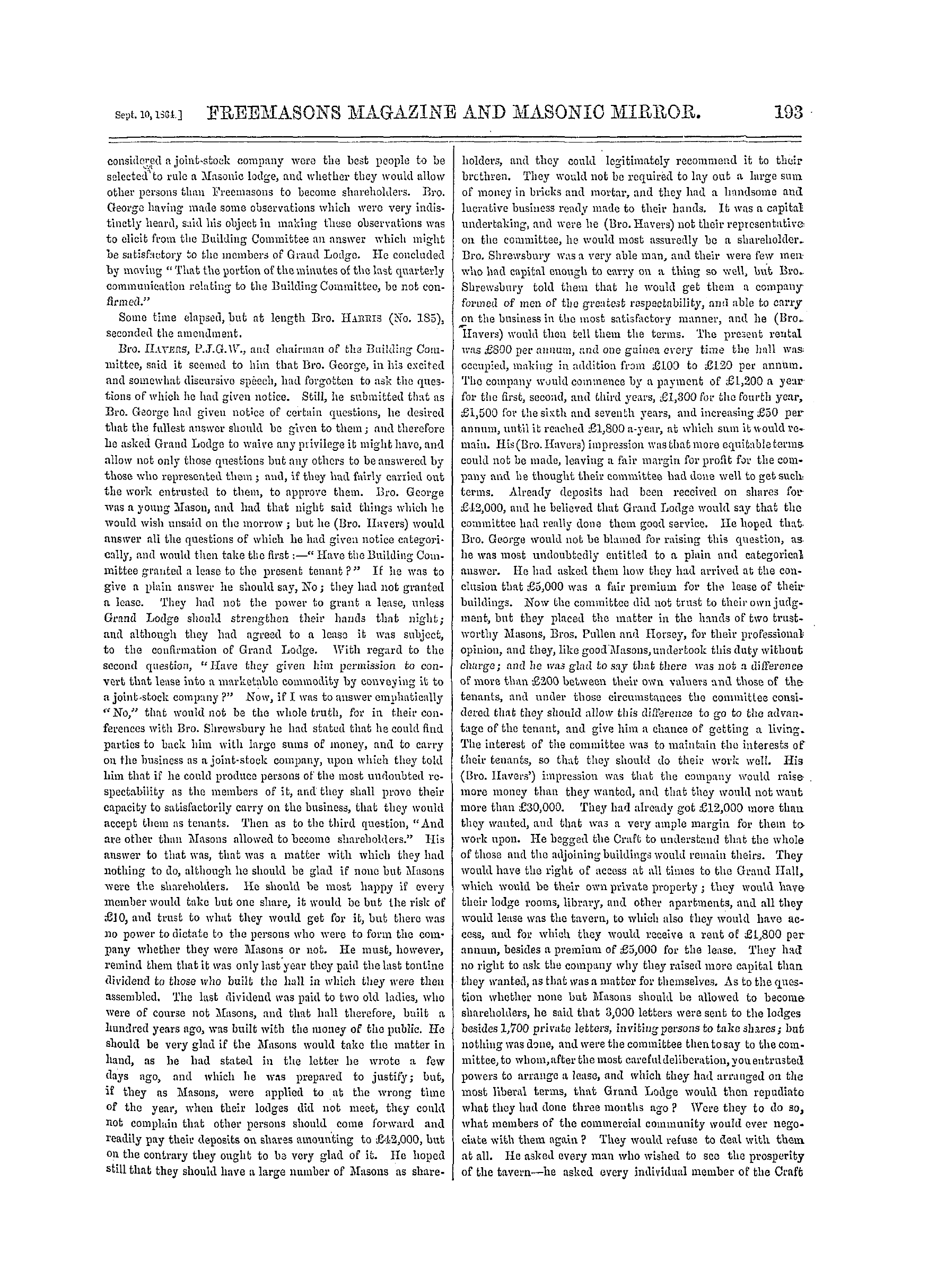 The Freemasons' Monthly Magazine: 1864-09-10 - The Masonic Mirror.