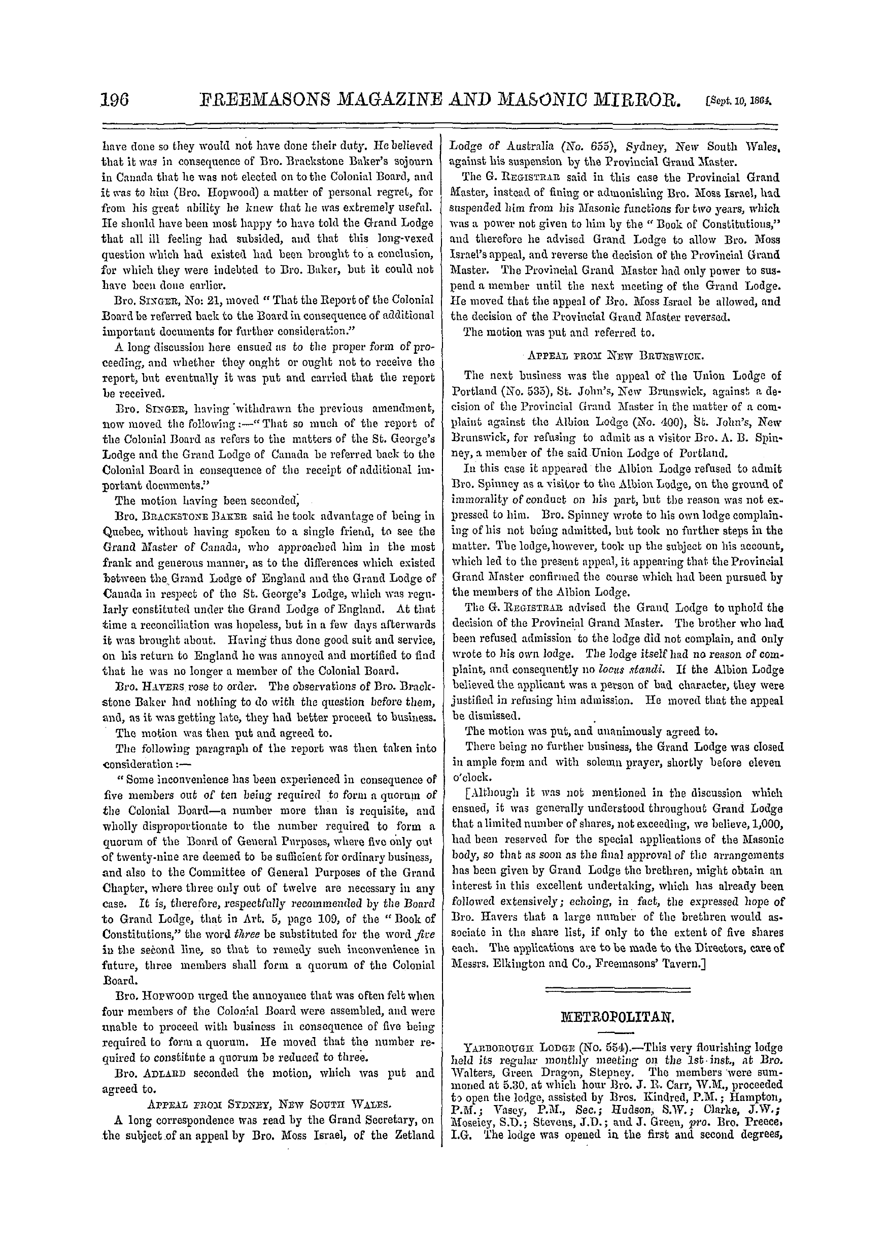 The Freemasons' Monthly Magazine: 1864-09-10 - The Masonic Mirror.