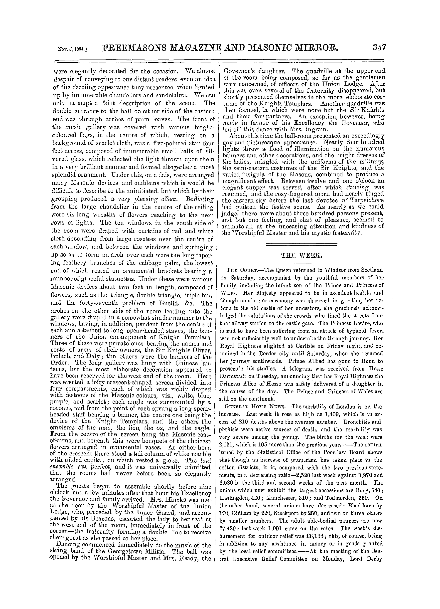 The Freemasons' Monthly Magazine: 1864-11-05 - Masonic Festivities.