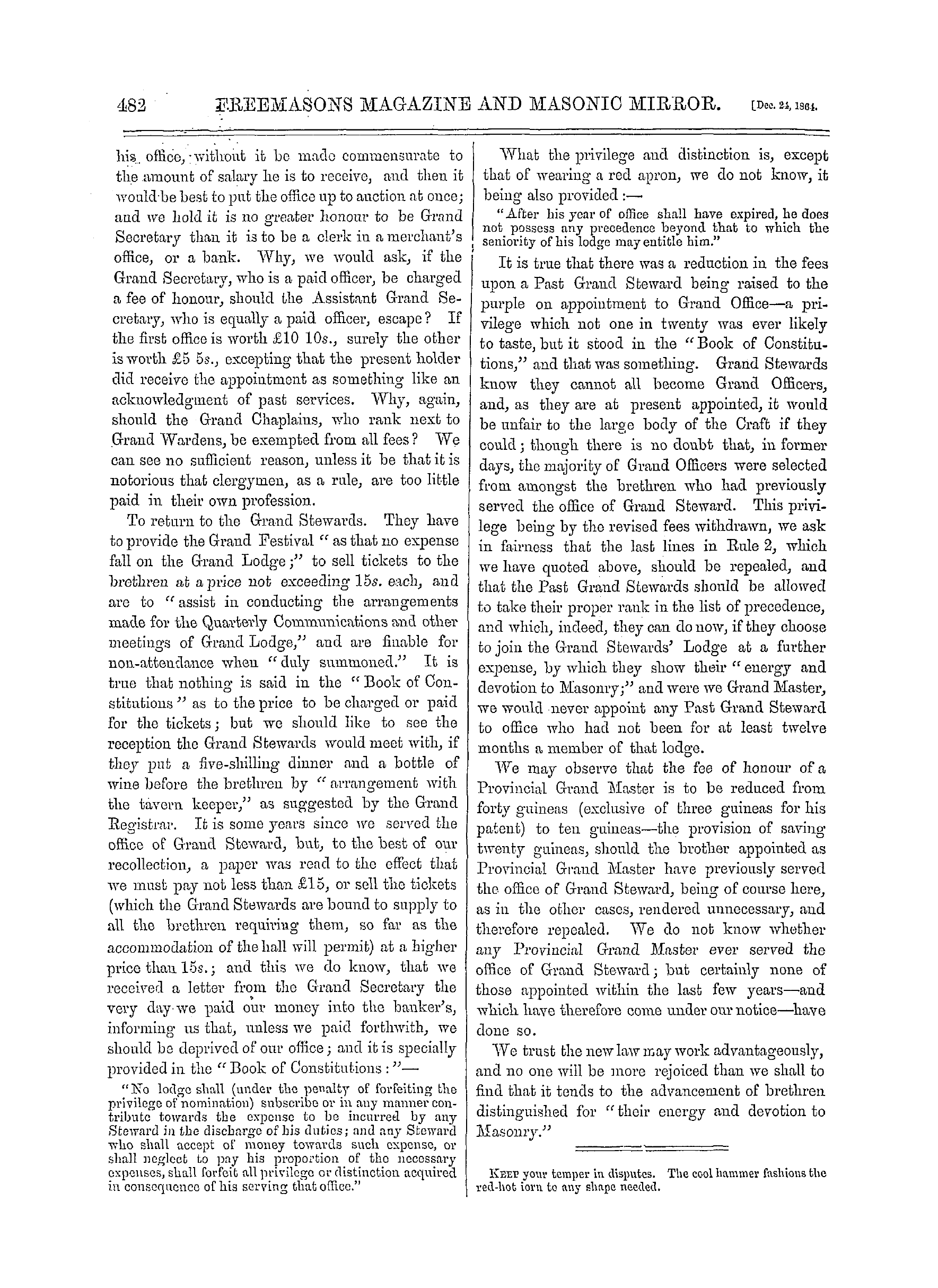 The Freemasons' Monthly Magazine: 1864-12-24 - Grand Lodge.