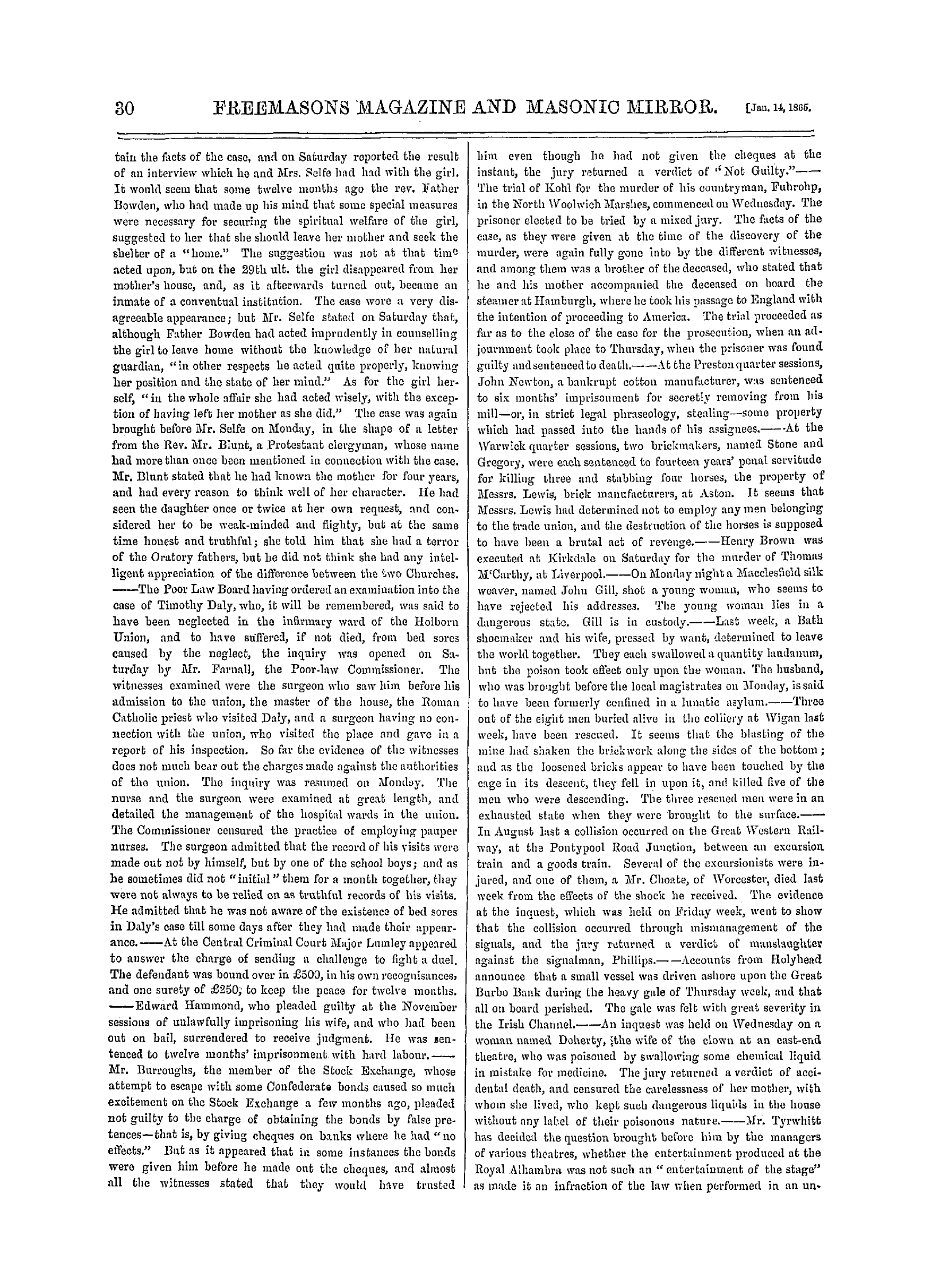 The Freemasons' Monthly Magazine: 1865-01-14 - The Week.