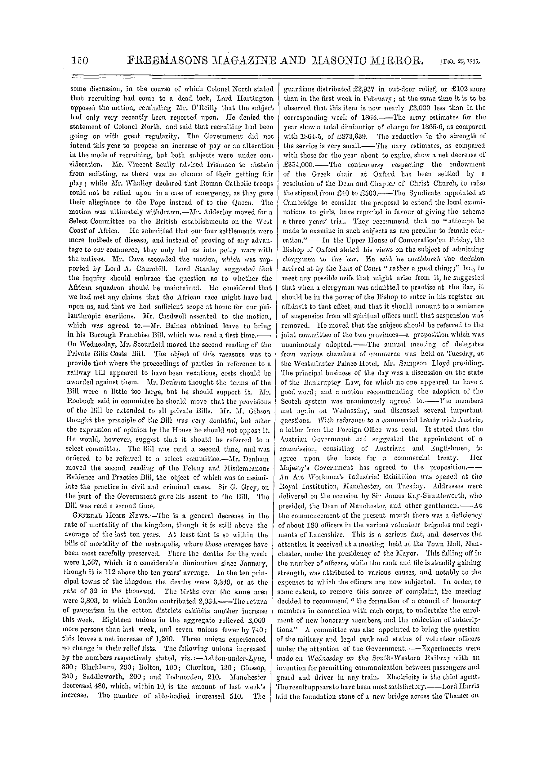 The Freemasons' Monthly Magazine: 1865-02-25 - The Week.