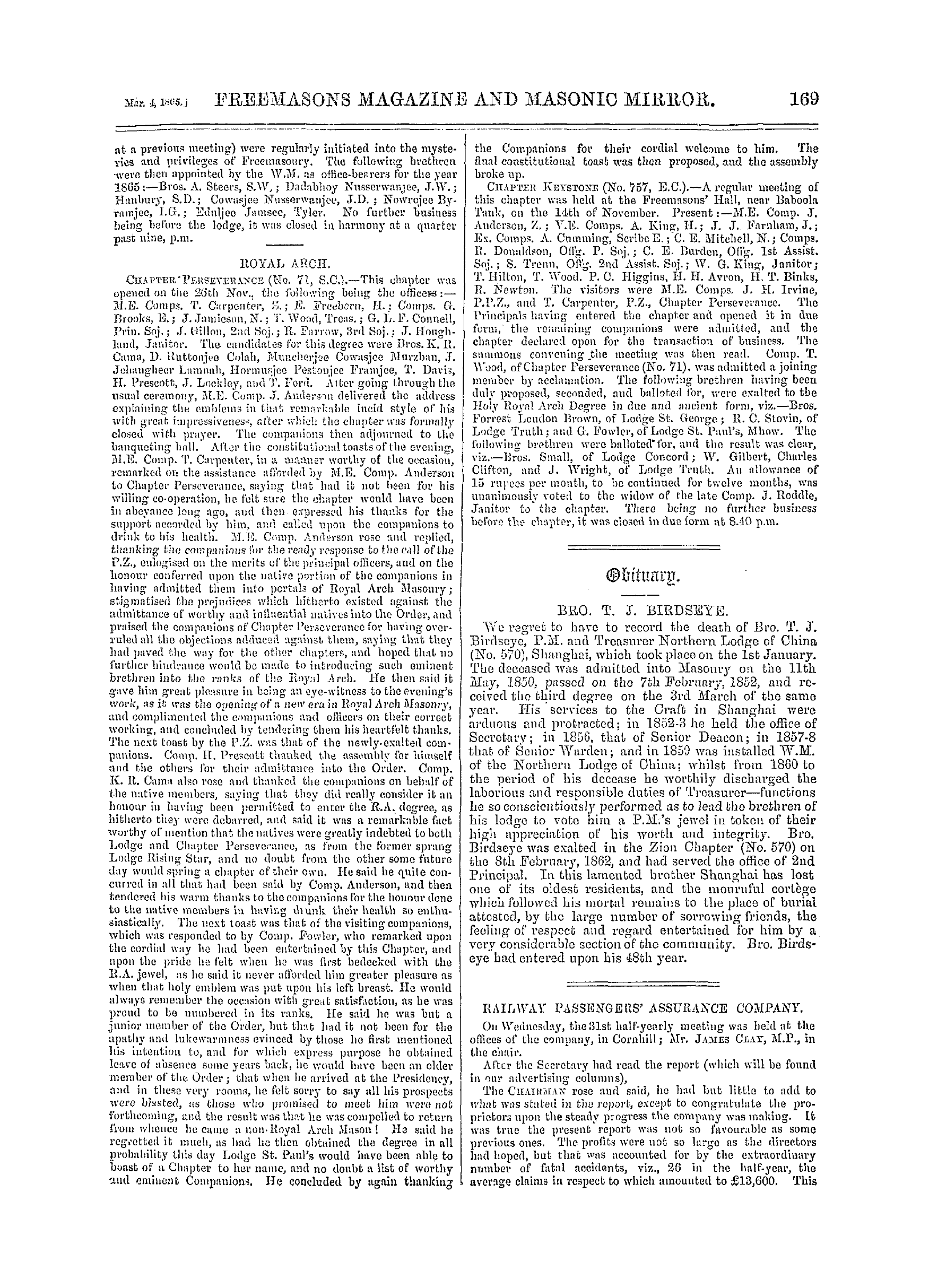 The Freemasons' Monthly Magazine: 1865-03-04 - India.