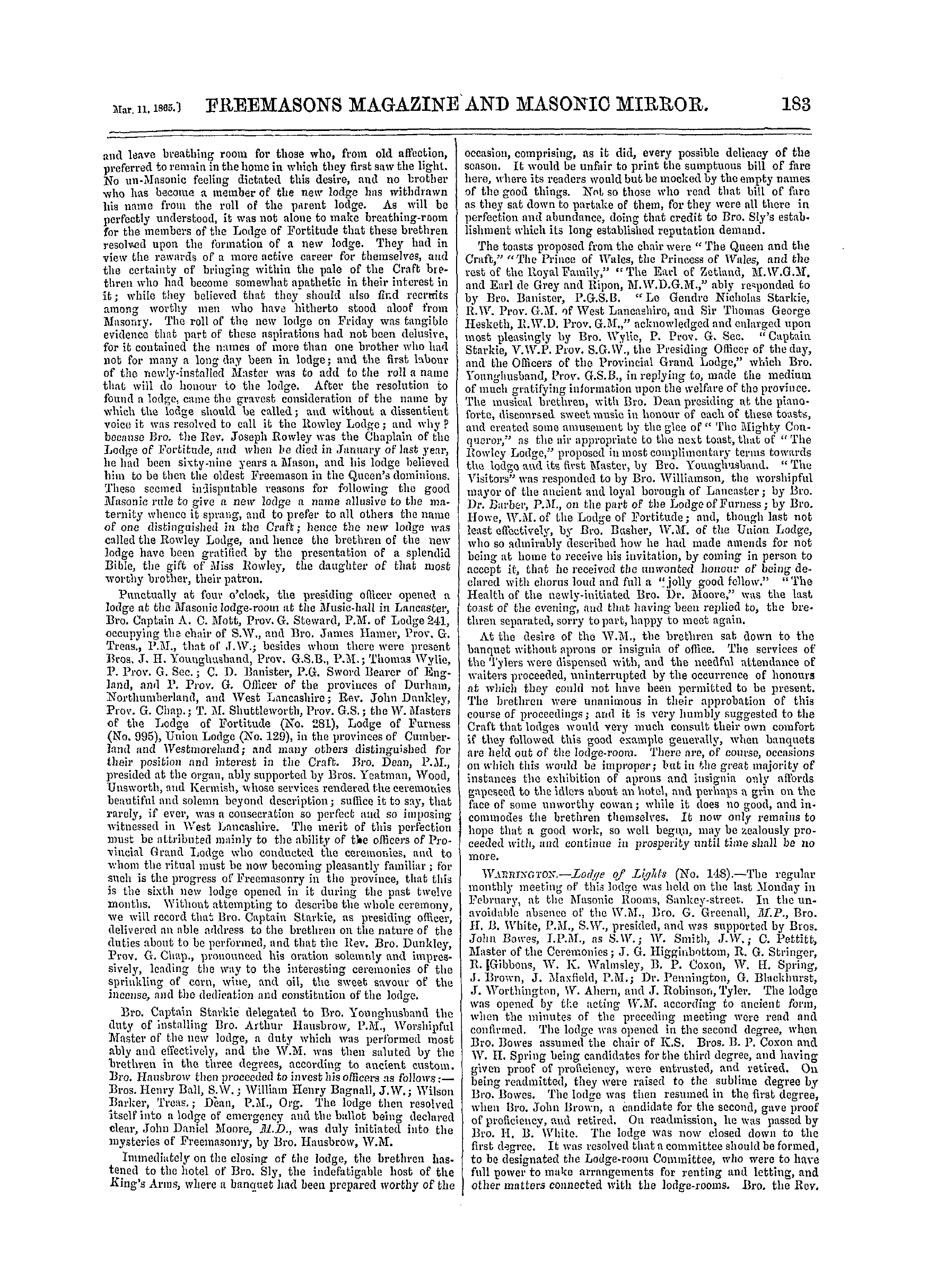 The Freemasons' Monthly Magazine: 1865-03-11 - Provincial.