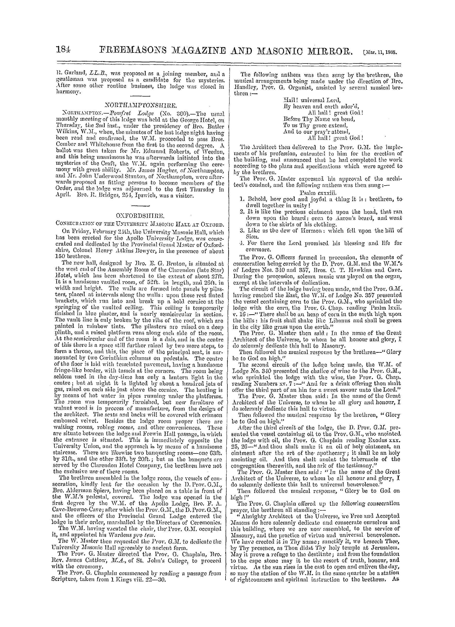 The Freemasons' Monthly Magazine: 1865-03-11 - Provincial.