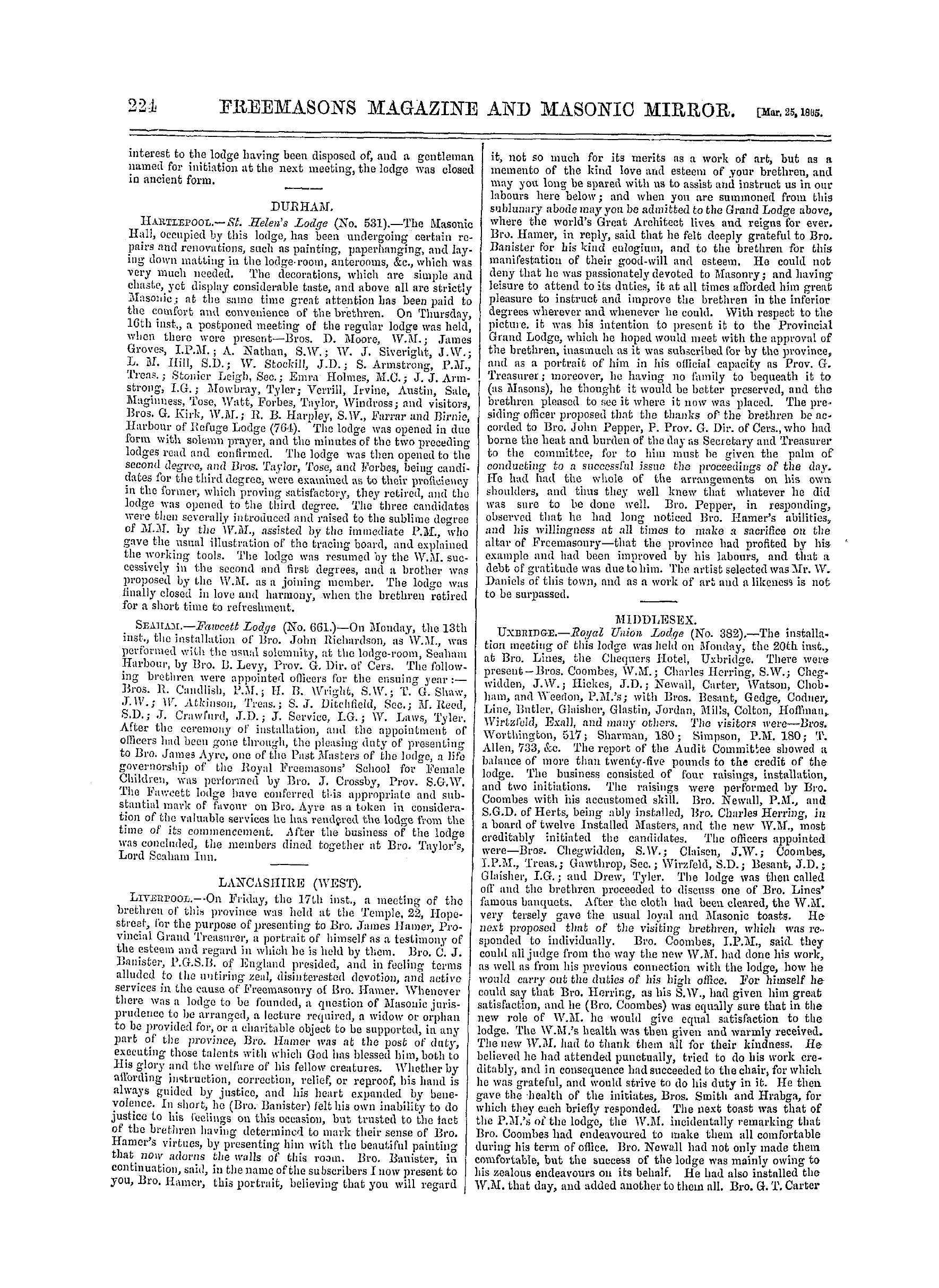 The Freemasons' Monthly Magazine: 1865-03-25 - Provincial.