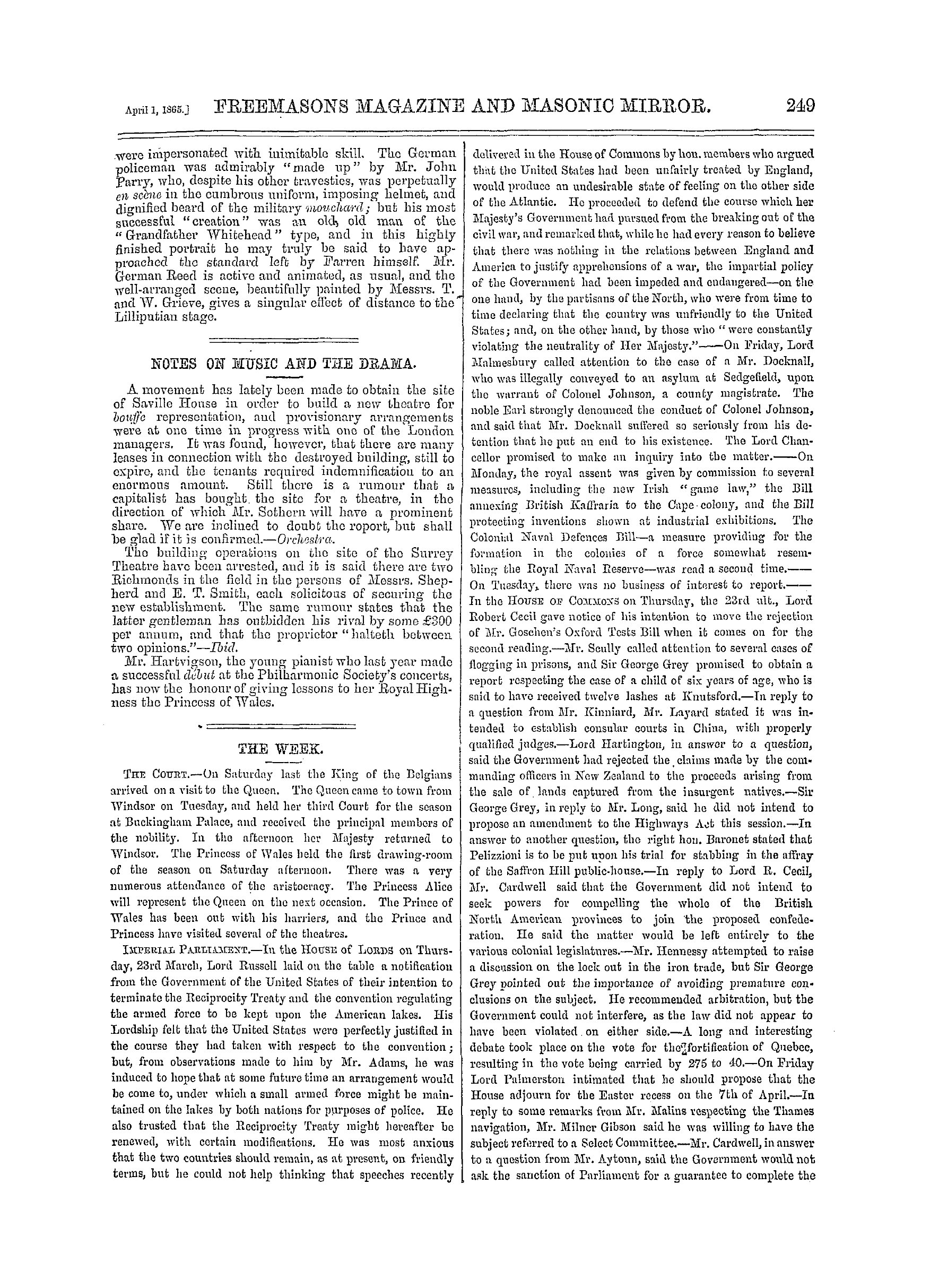 The Freemasons' Monthly Magazine: 1865-04-01 - The Week.