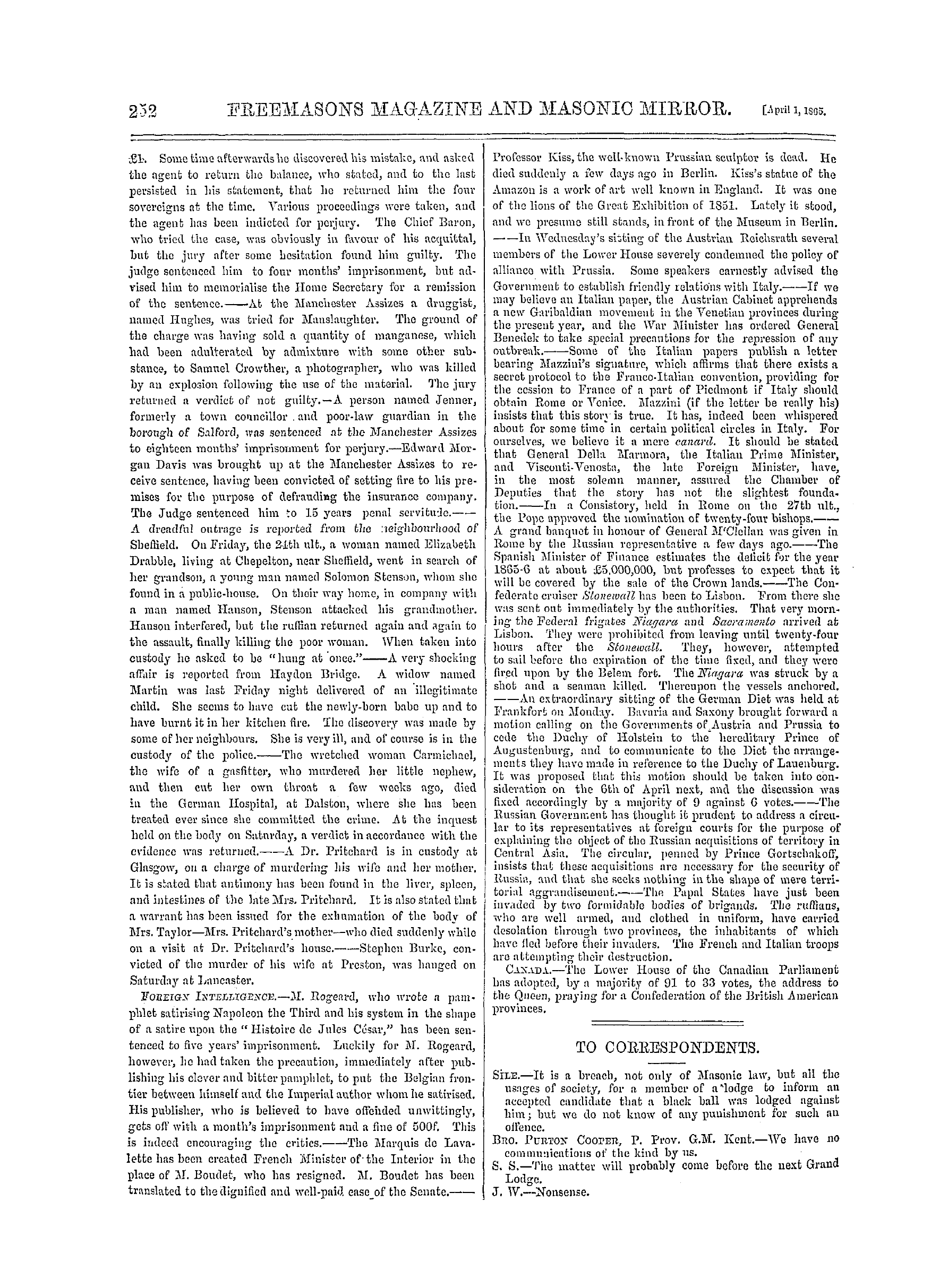 The Freemasons' Monthly Magazine: 1865-04-01 - The Week.