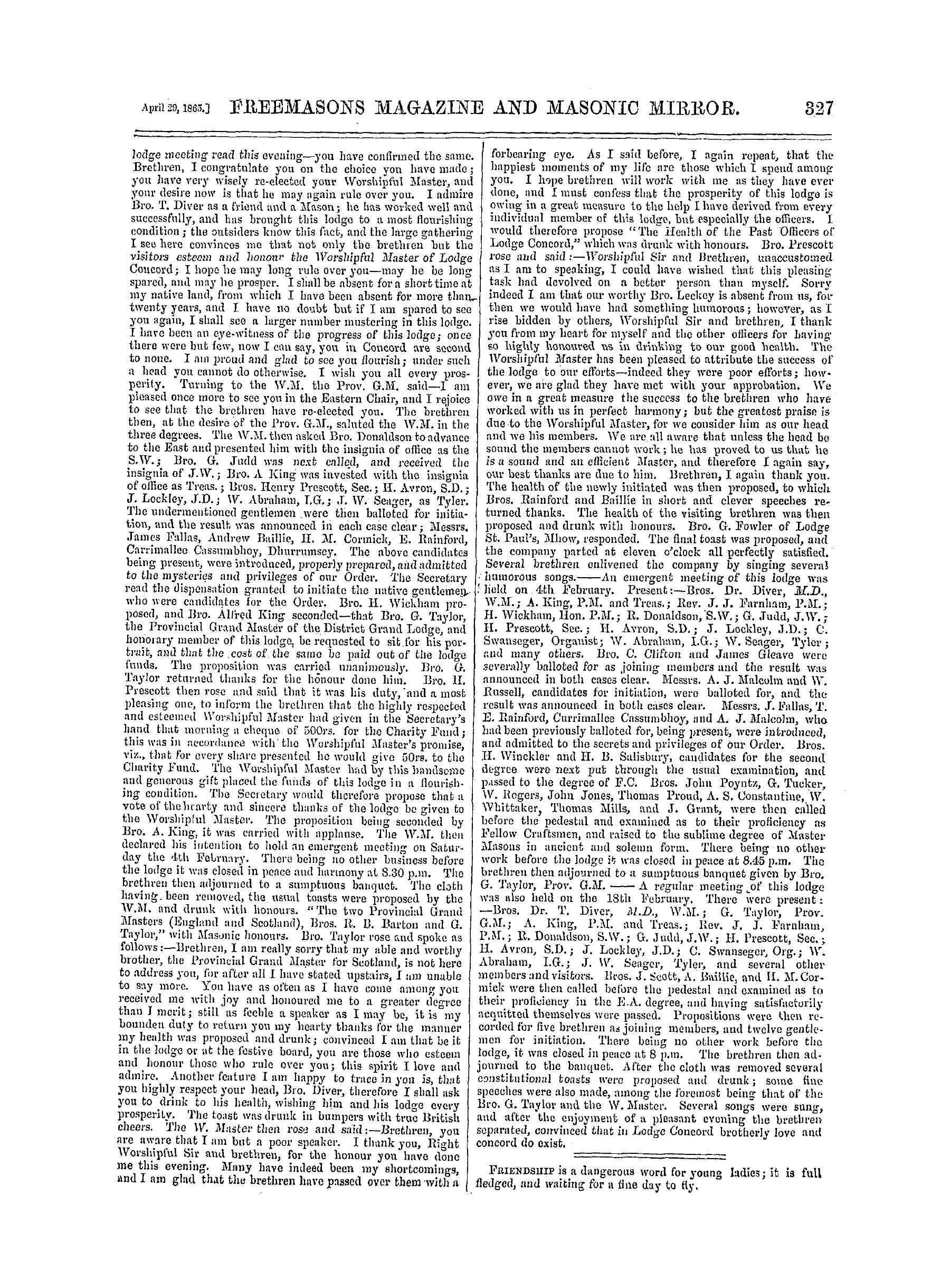 The Freemasons' Monthly Magazine: 1865-04-29 - India.